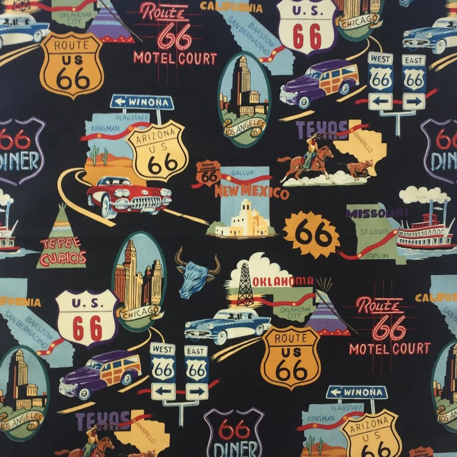 Rockmount Route 66 Western Cotton Bandana In Black Flash Sale