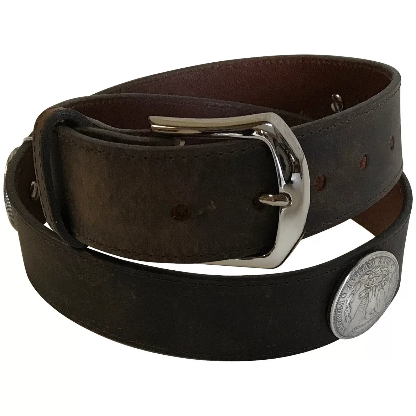 Rockmount Silver Dollar Distressed Genuine Leather Western Belt Cheap