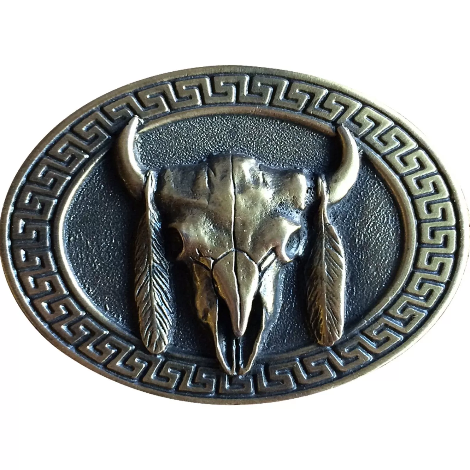 Rockmount Steer Skull & Feathers Brass Western Belt Buckle New