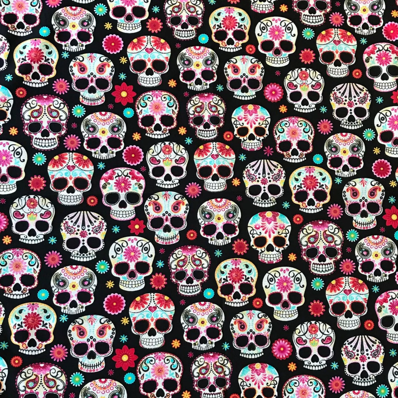 Rockmount Sugar Skulls Western Cotton Bandana In Black & Pink Hot