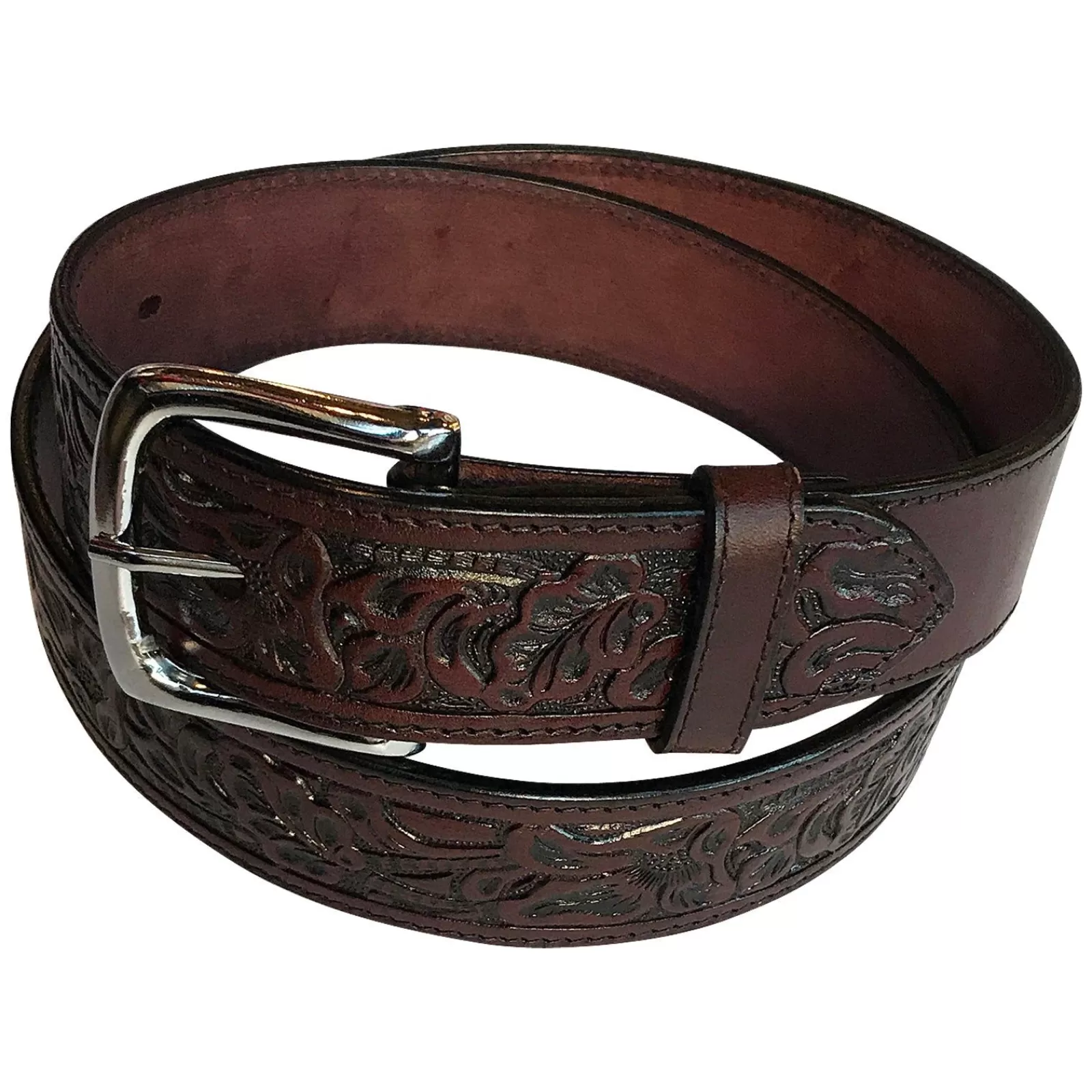 Rockmount Tooled Brown Floral Genuine Leather Western Belt Hot