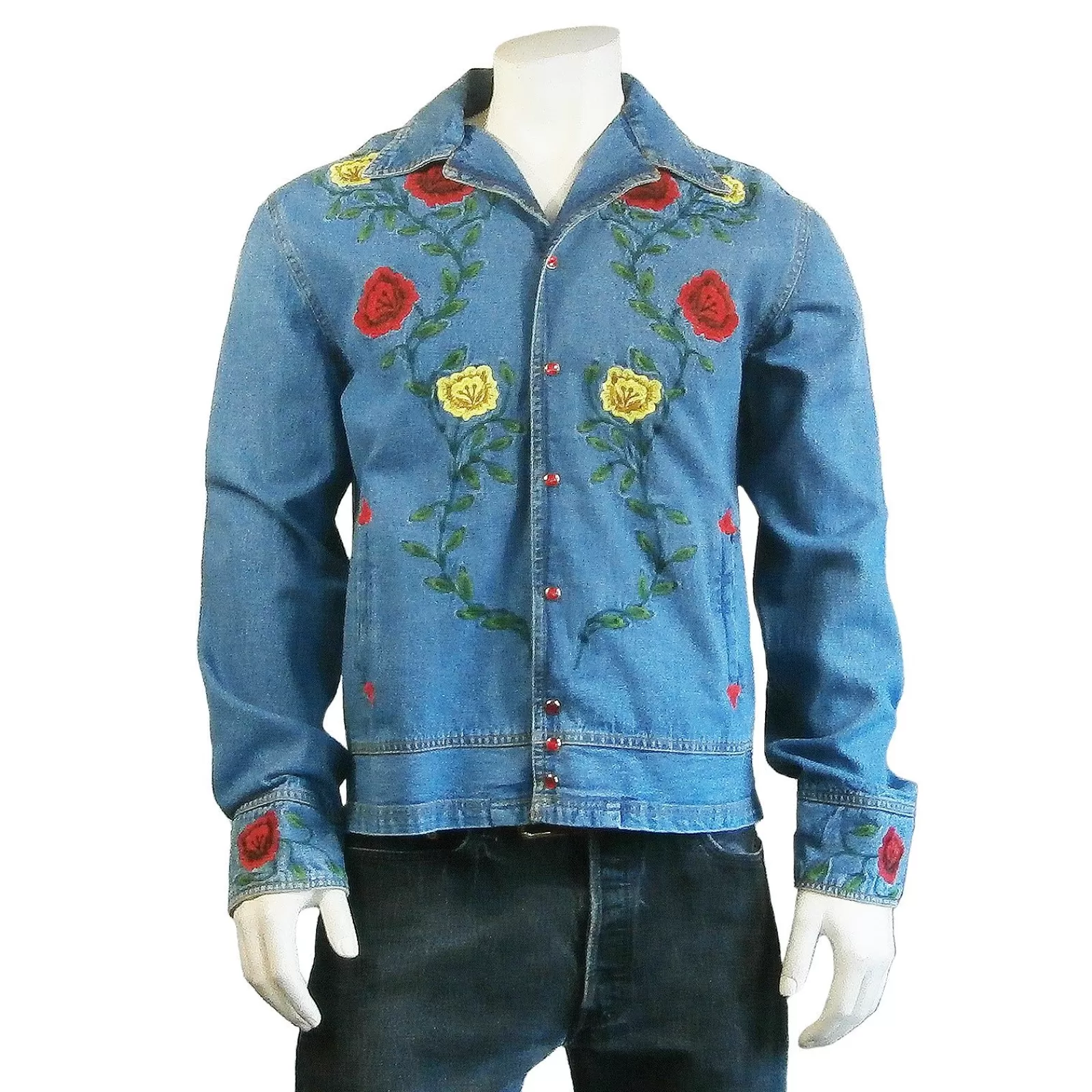 Rockmount Unisex Vintage Western Denim Bolero Jacket With Floral Embroidery Cheap