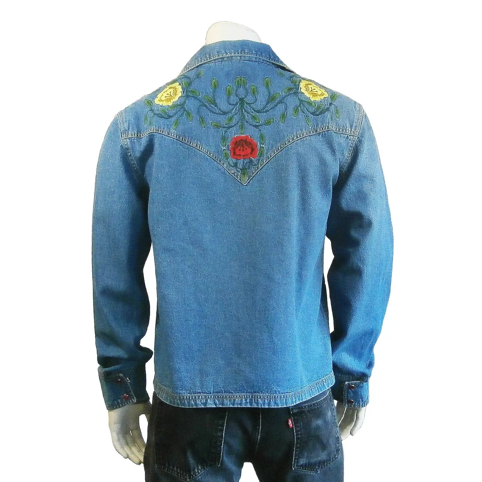 Rockmount Unisex Vintage Western Denim Bolero Jacket With Floral Embroidery Cheap
