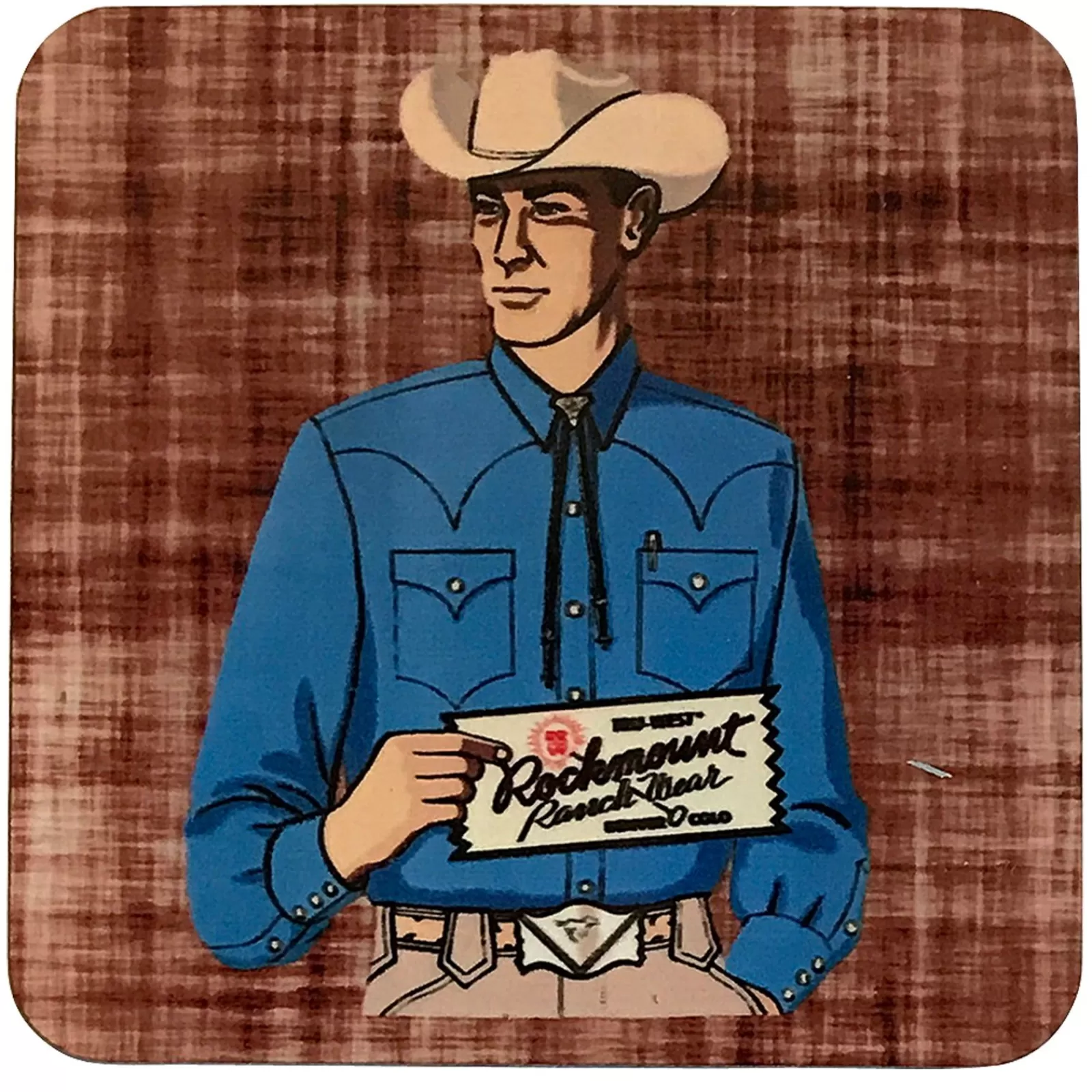 Rockmount Vintage Cowboy Solid Blue Shirt Western Cork-Backed Coaster Hot