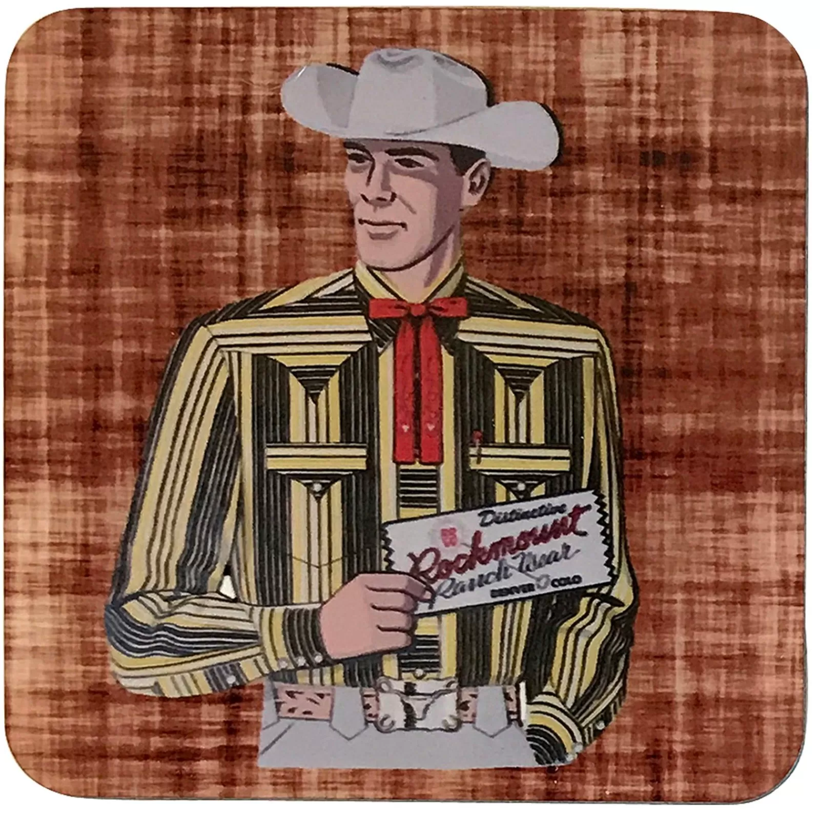 Rockmount Vintage Cowboy Striped Yellow Shirt Western Cork-Backed Coaster Fashion