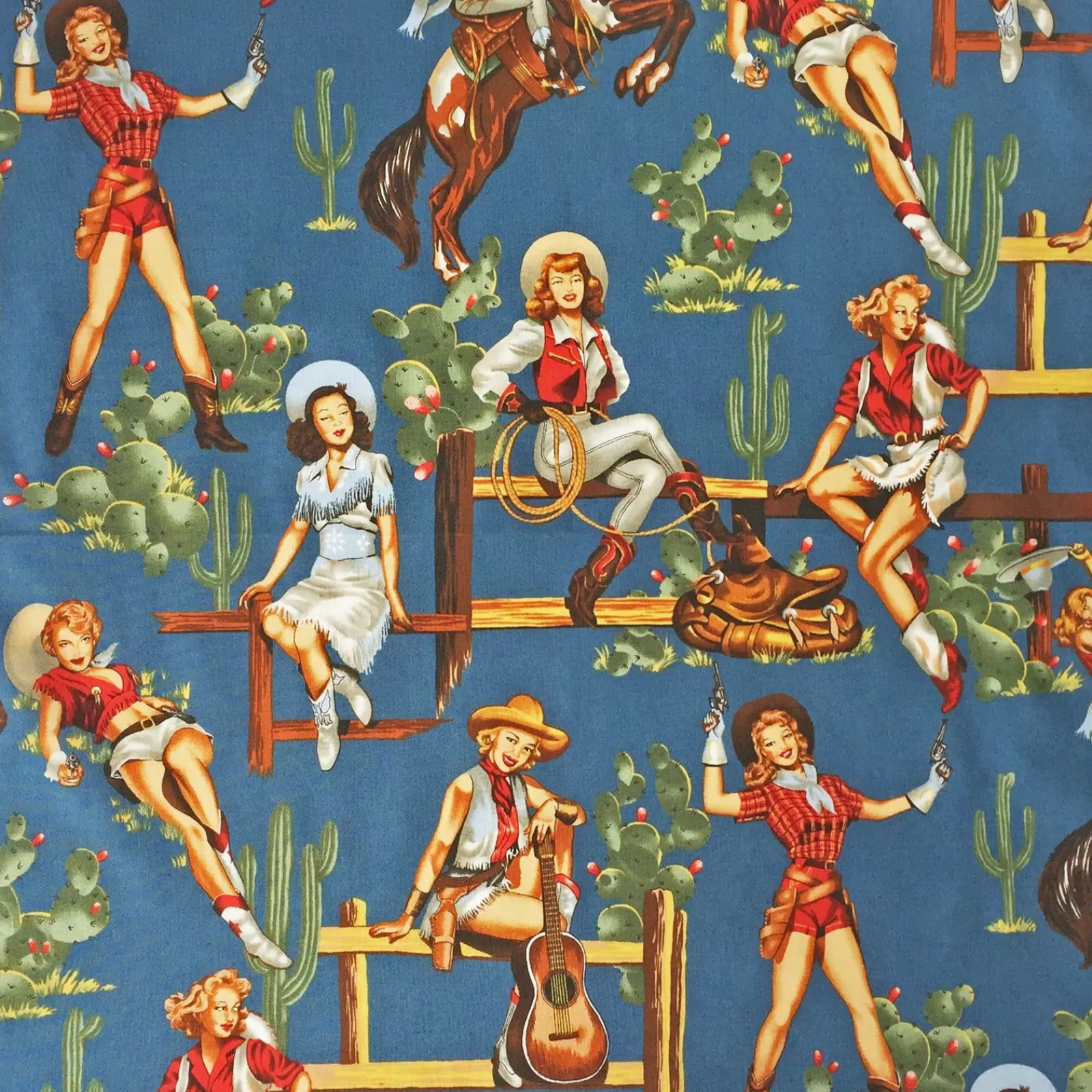 Rockmount Vintage Cowgirl Western Cotton Bandana In Blue Flash Sale