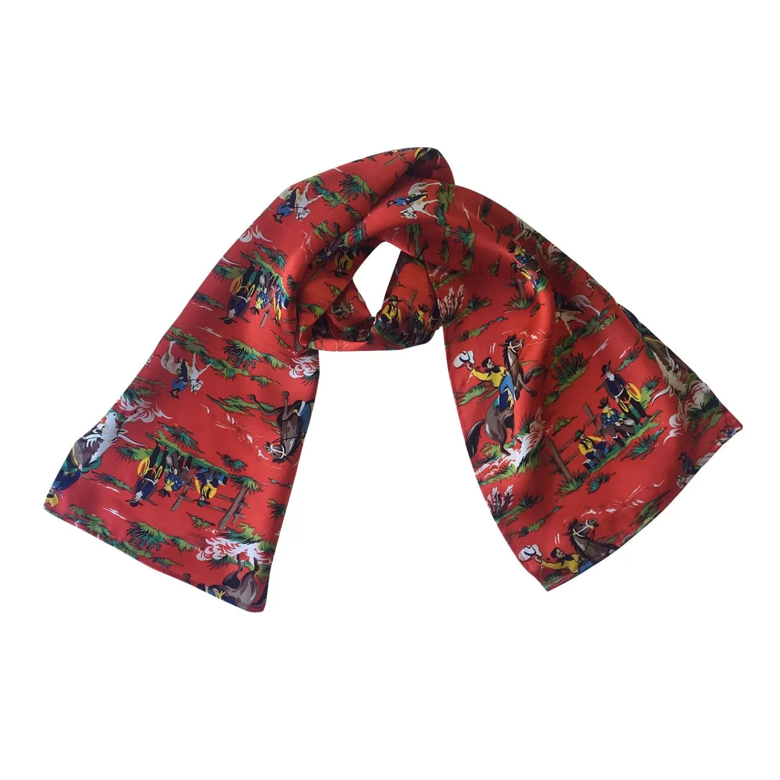 Rockmount Vintage Western Rodeo Print Silk Scarf In Red Discount