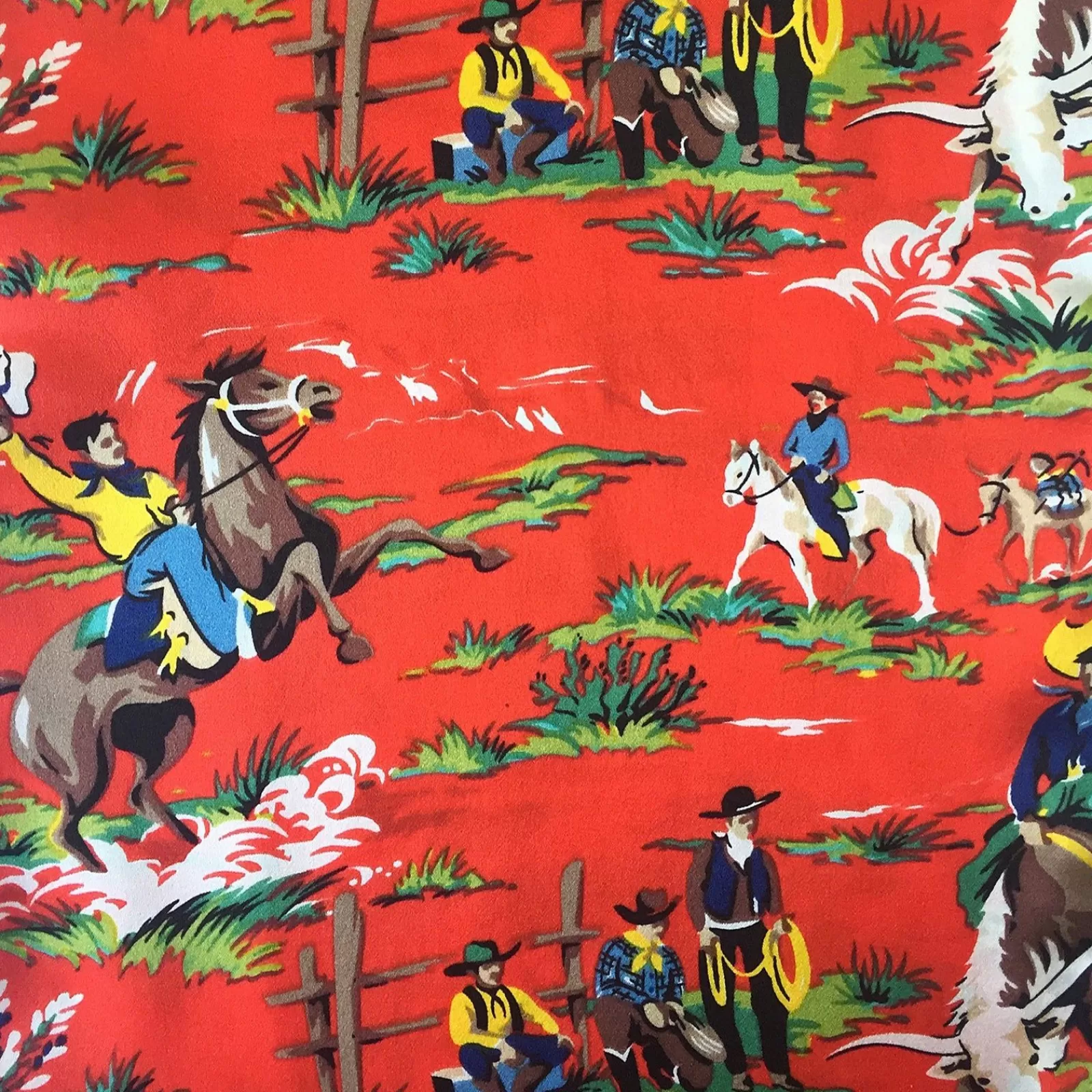 Rockmount Vintage Western Rodeo Print Silk Scarf In Red Discount