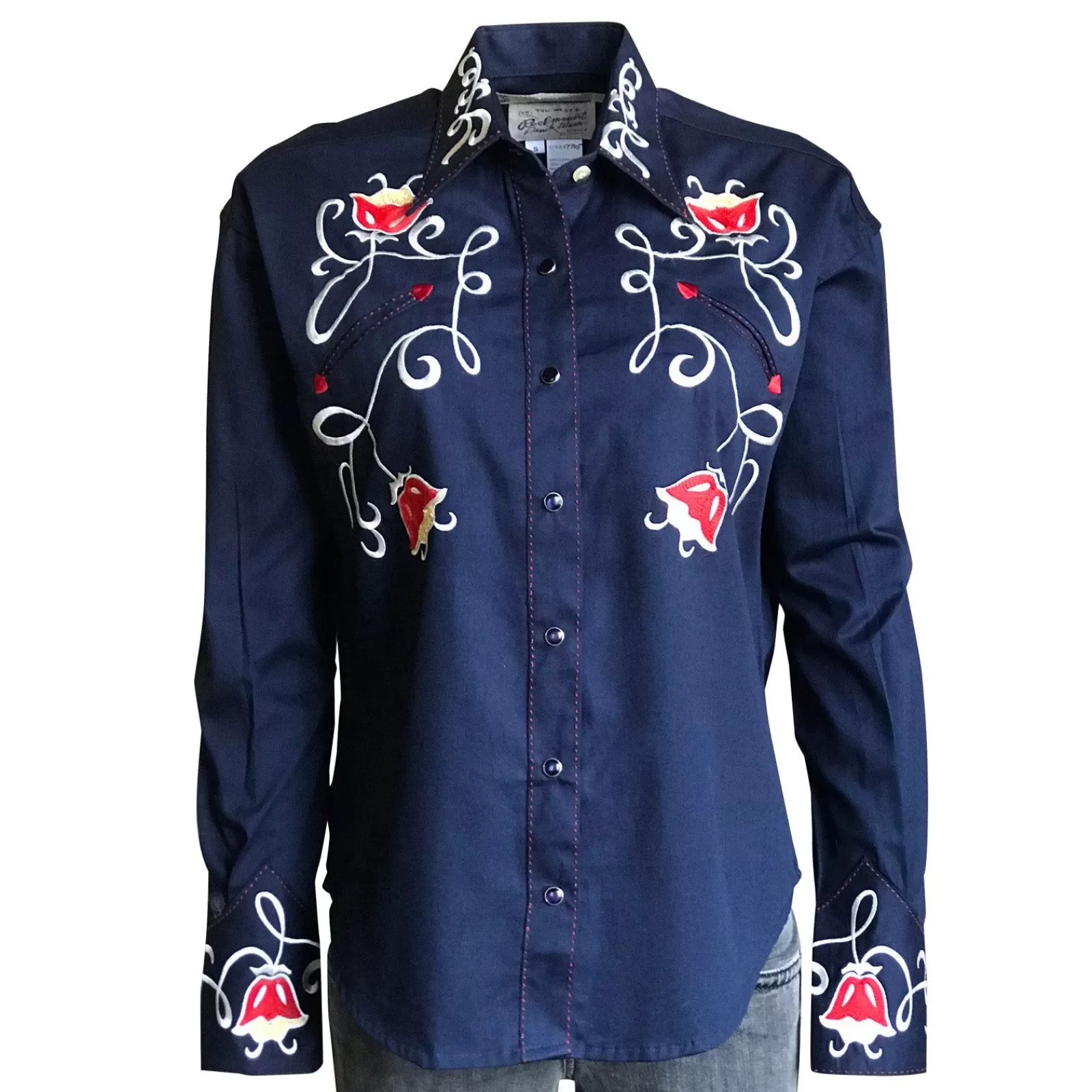 Rockmount Women'S Art Deco Floral Embroidery Navy Western Shirt Best