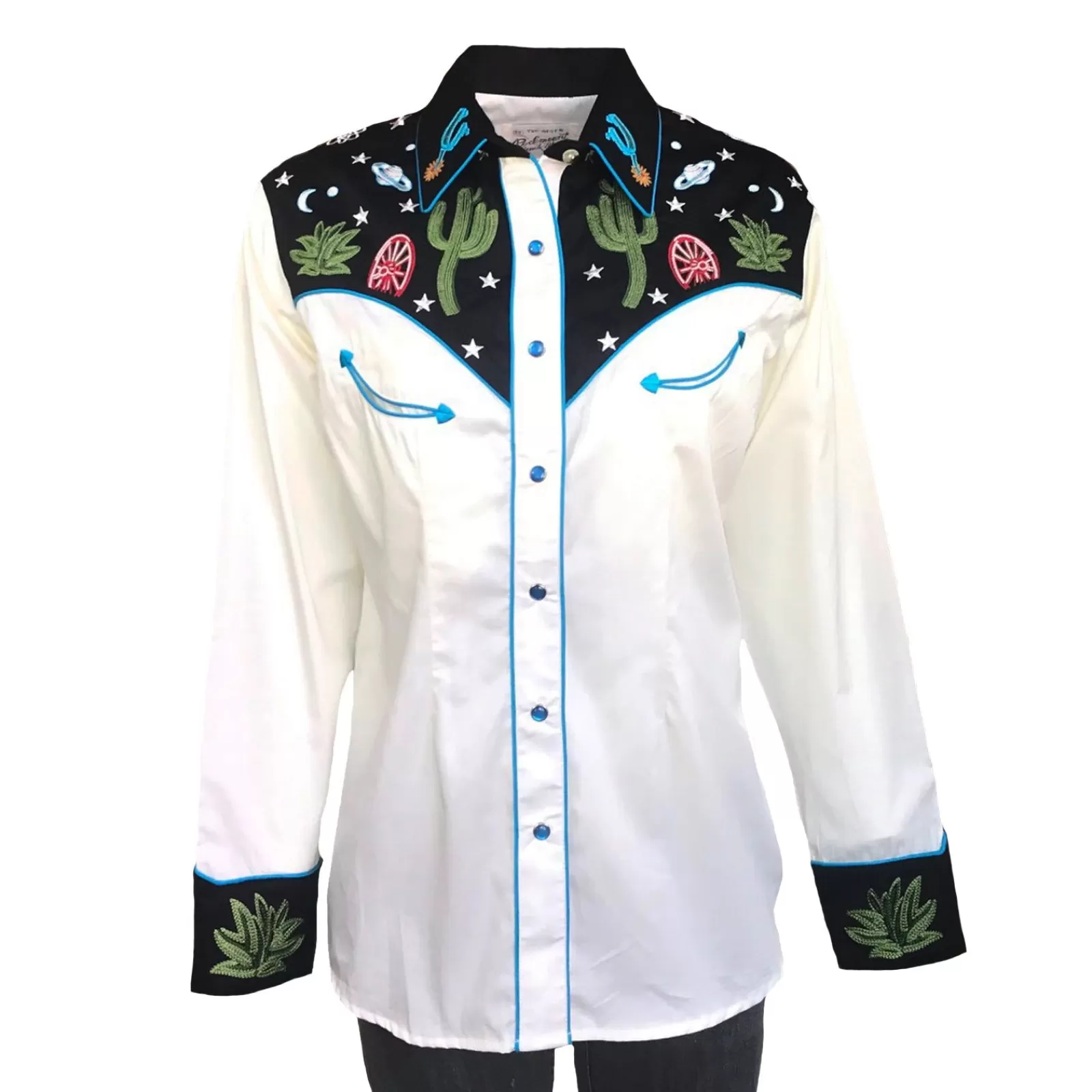 Rockmount Women'S Black Vintage Cactus & Stars Chain Stitch Embroidery Western Shirt Cheap