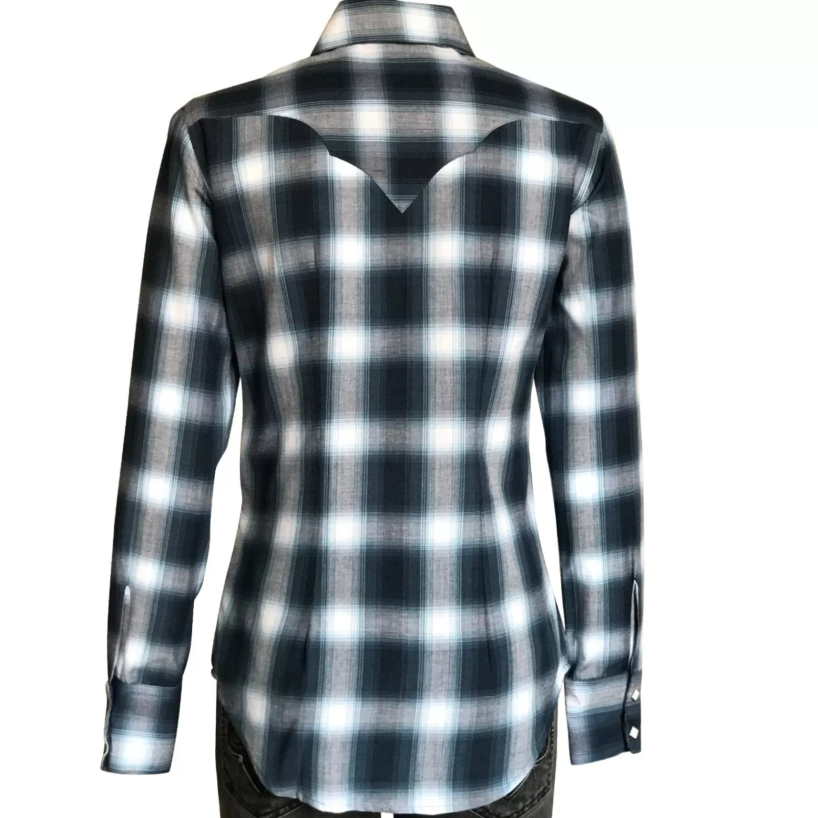 Rockmount Women'S Blue & White Shadow Plaid Sawtooth Western Shirt Shop