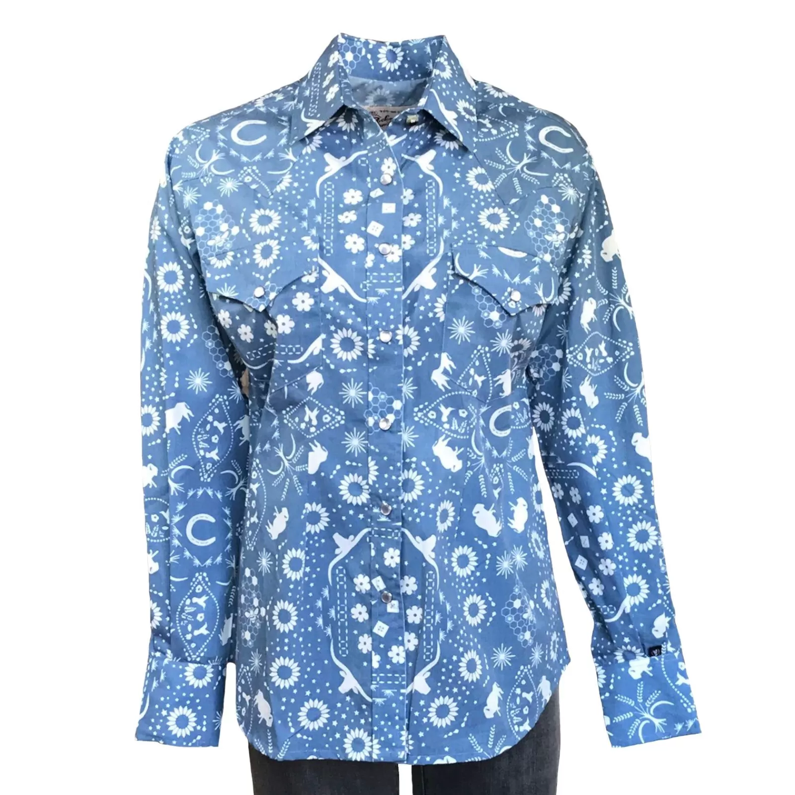 Rockmount Women'S Blue Bison Bandana Print Western Shirt Best Sale