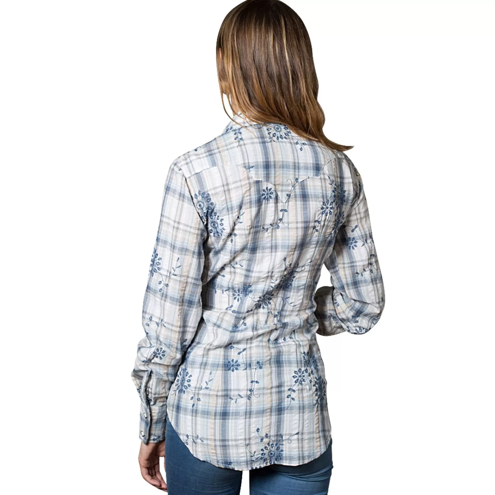 Rockmount Women'S Blue Plaid Eyelet Embroidery Western Shirt Best Sale