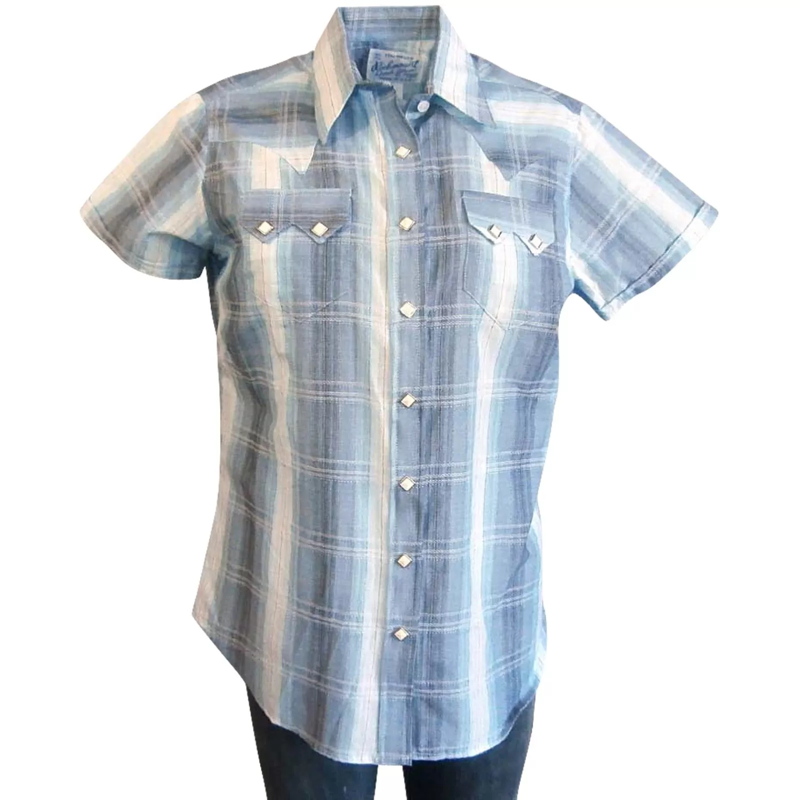 Rockmount Women'S Blue Shadow Plaid Short Sleeve Western Shirt Clearance