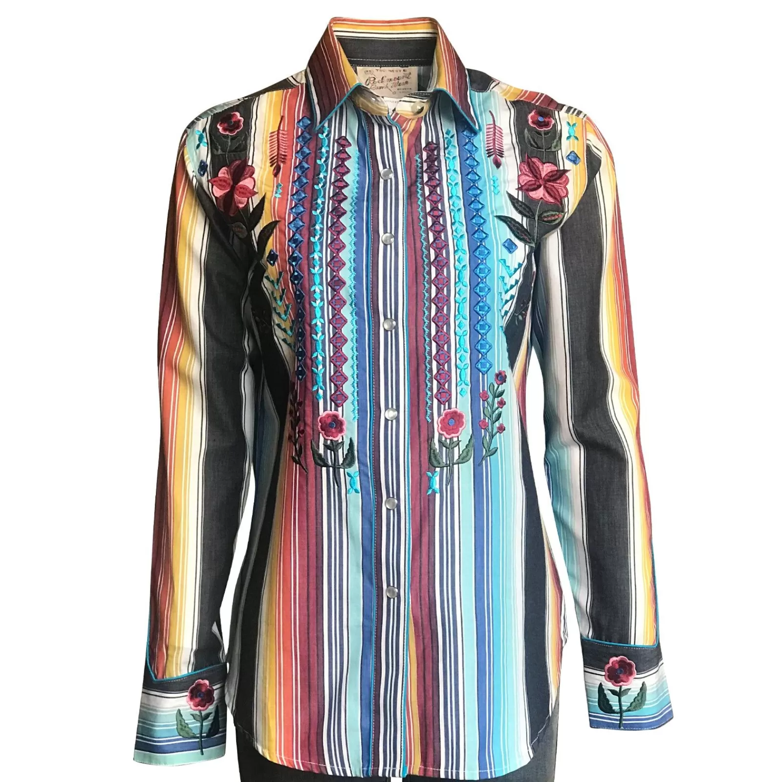 Rockmount Women'S Boho Serape Stripe Western Shirt With Cascading Embroidery Outlet