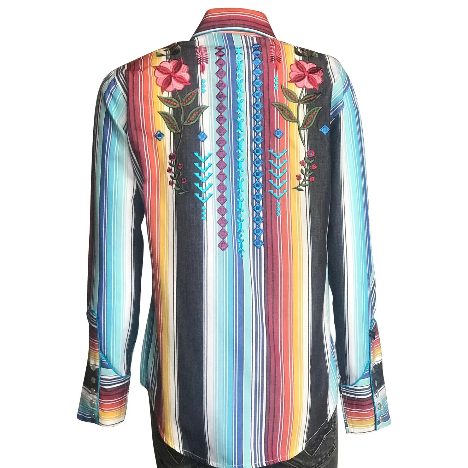 Rockmount Women'S Boho Serape Stripe Western Shirt With Cascading Embroidery Outlet