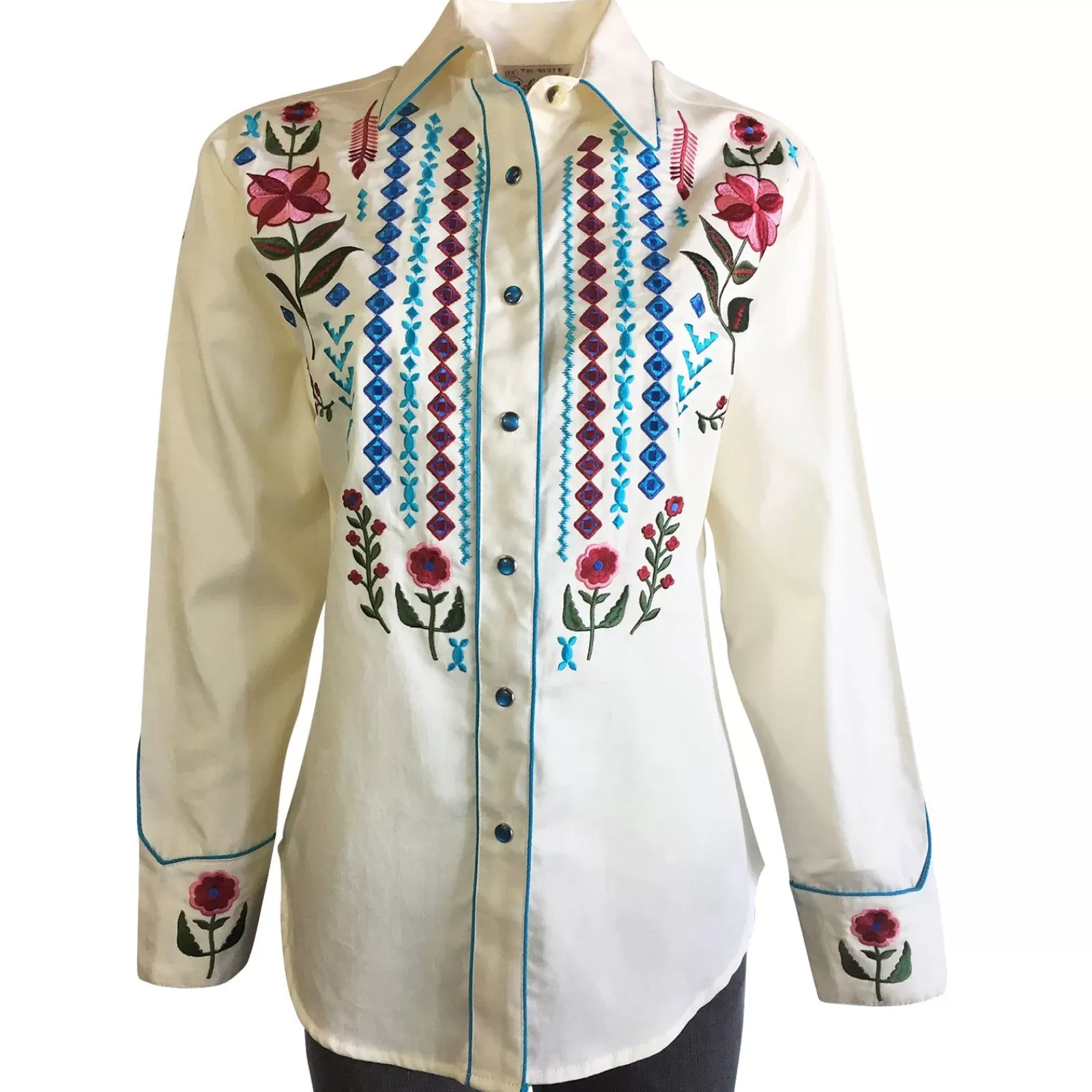 Rockmount Women'S Boho Serape Western Shirt With Cascading Embroidery In Ivory Store