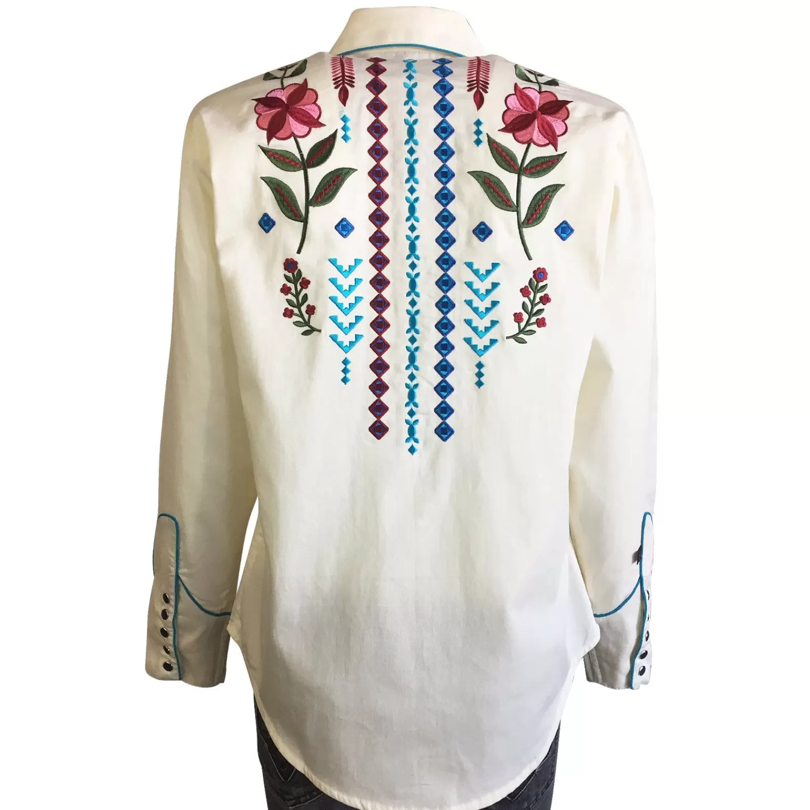 Rockmount Women'S Boho Serape Western Shirt With Cascading Embroidery In Ivory Store