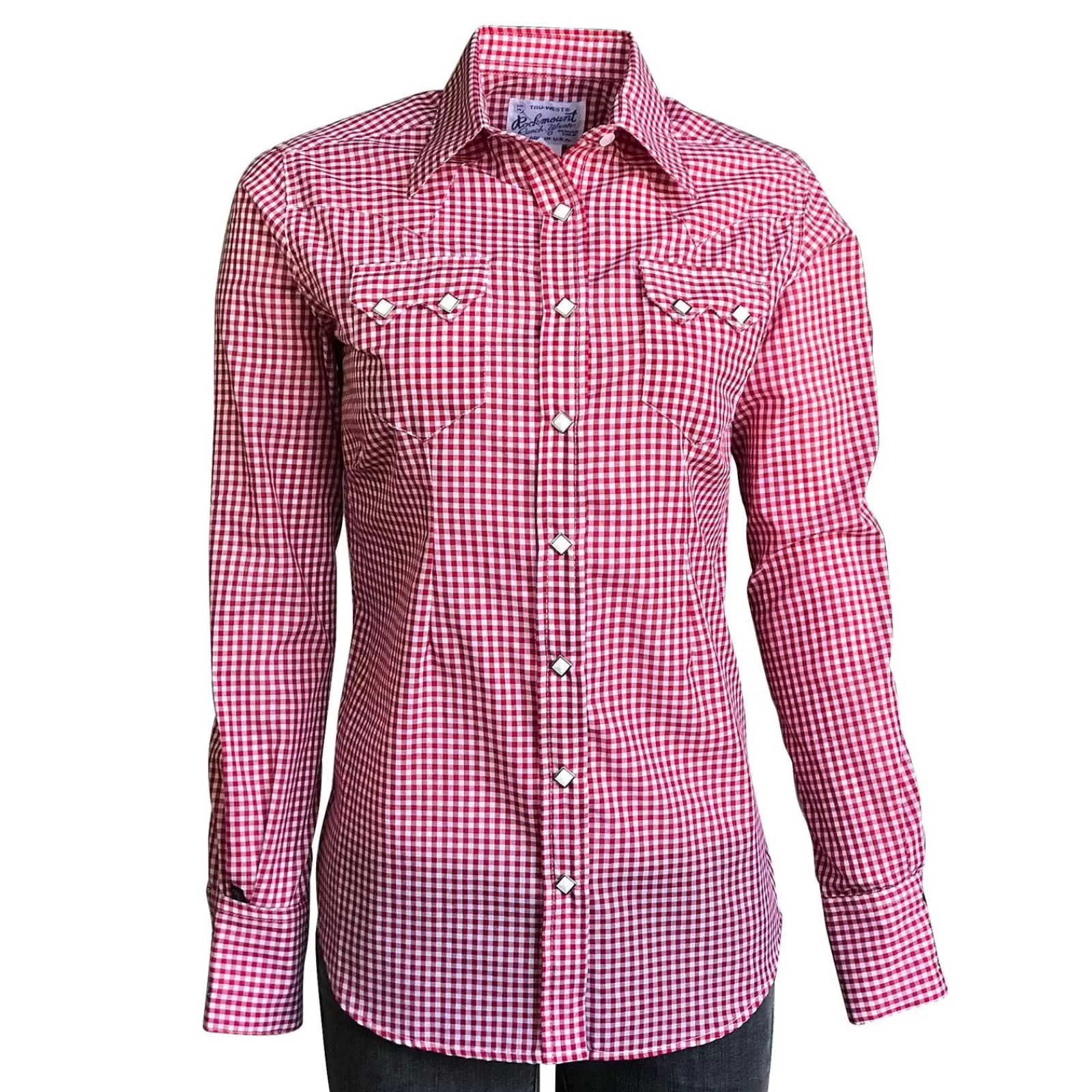 Rockmount Women'S Burgundy Red Gingham Check Western Shirt Outlet