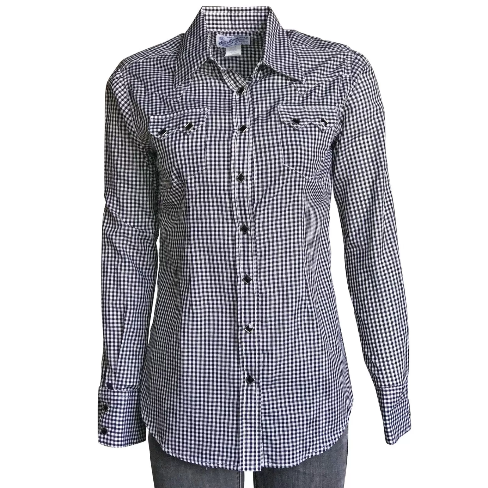 Rockmount Women'S Charcoal Black Gingham Check Western Shirt Discount