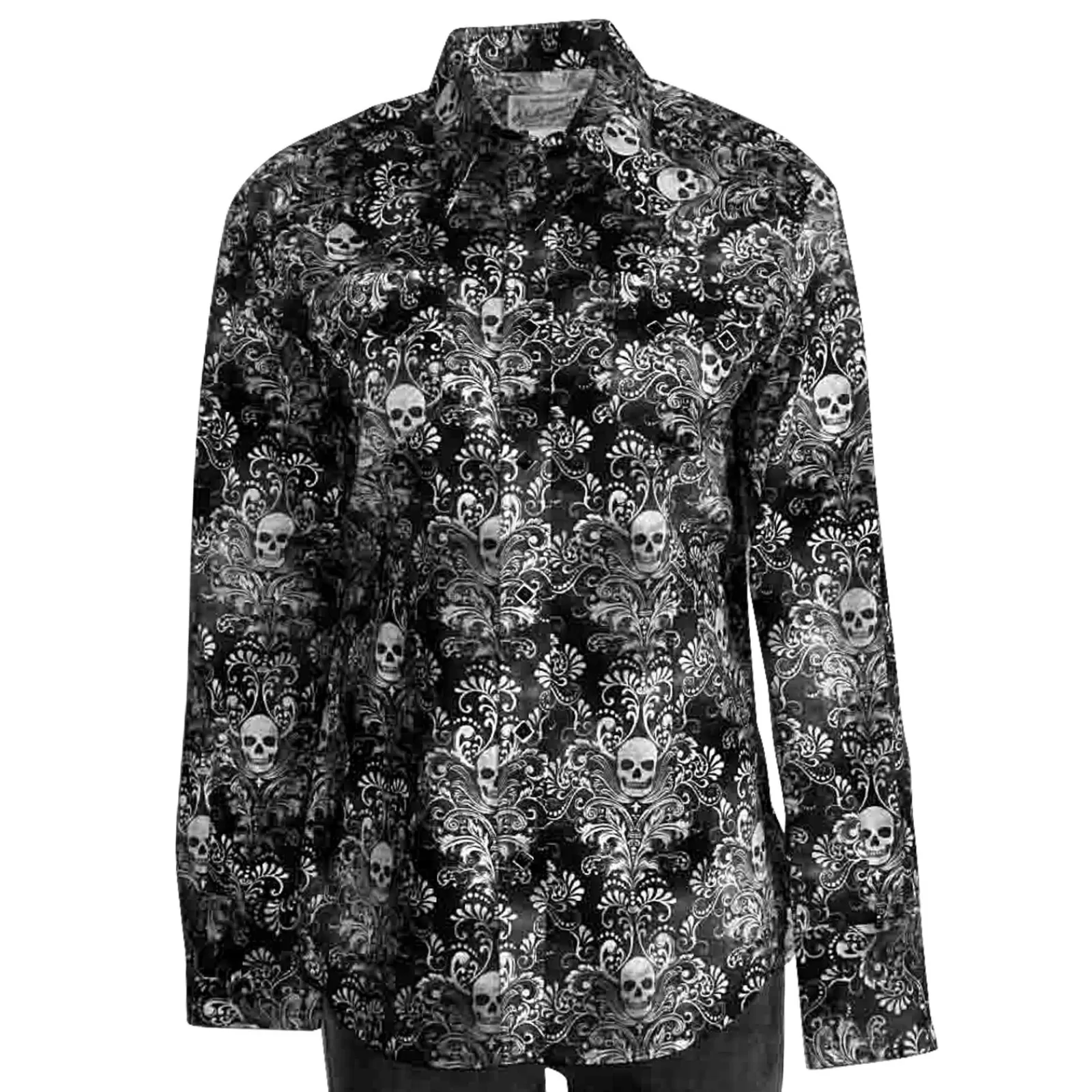 Rockmount Women'S Charcoal Skulls Print Western Shirt In Black & Grey Sale