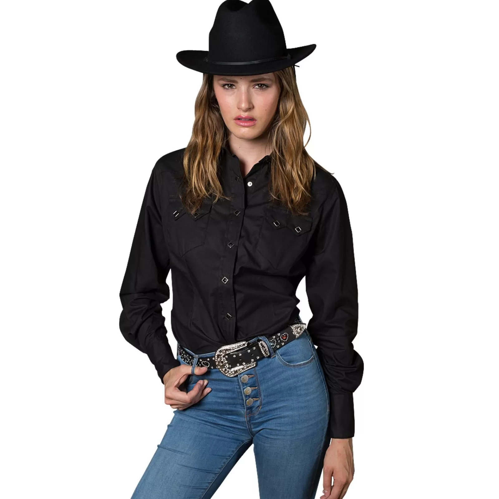 Rockmount Women'S Classic Pima Cotton Solid Black Western Shirt Outlet