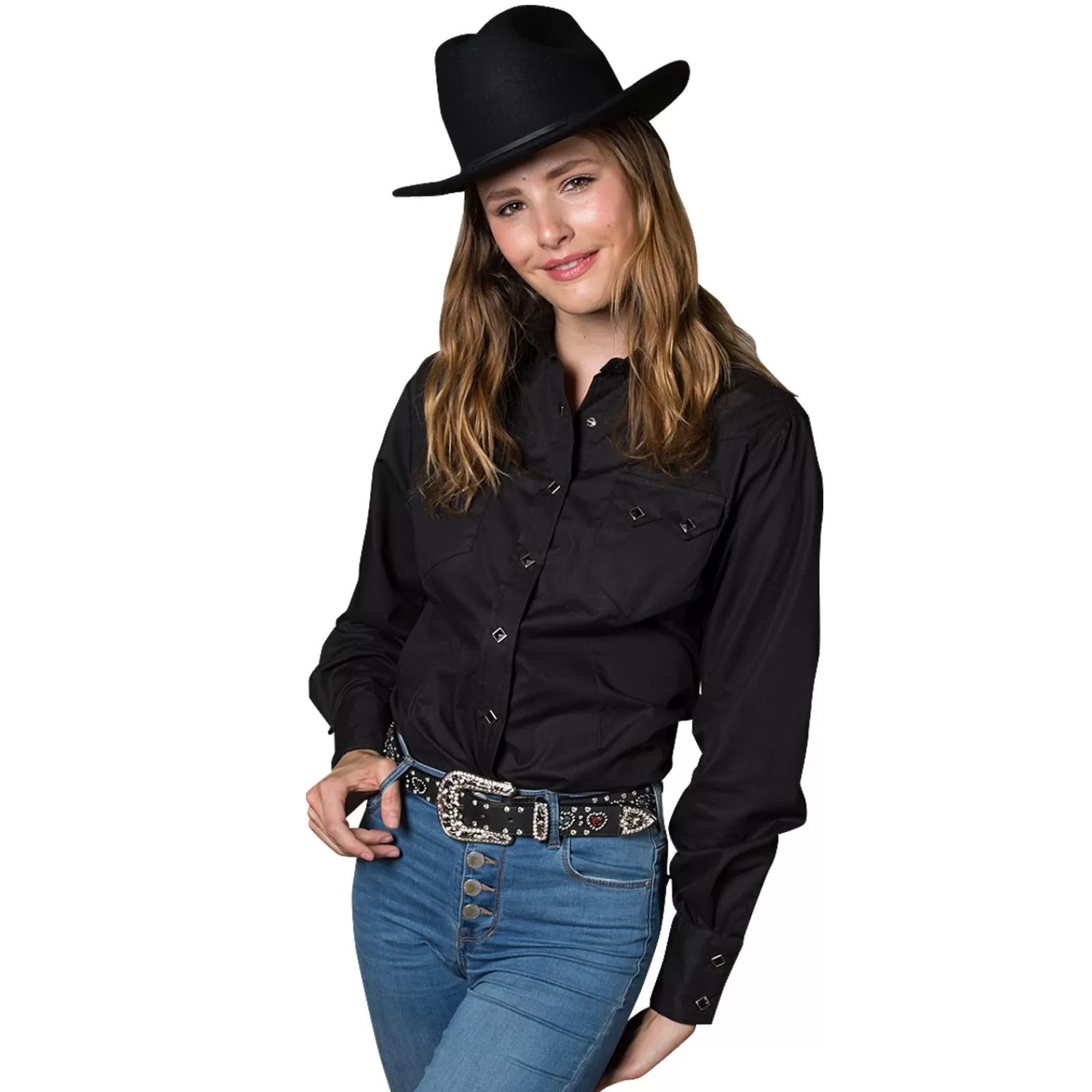 Rockmount Women'S Classic Pima Cotton Solid Black Western Shirt Outlet