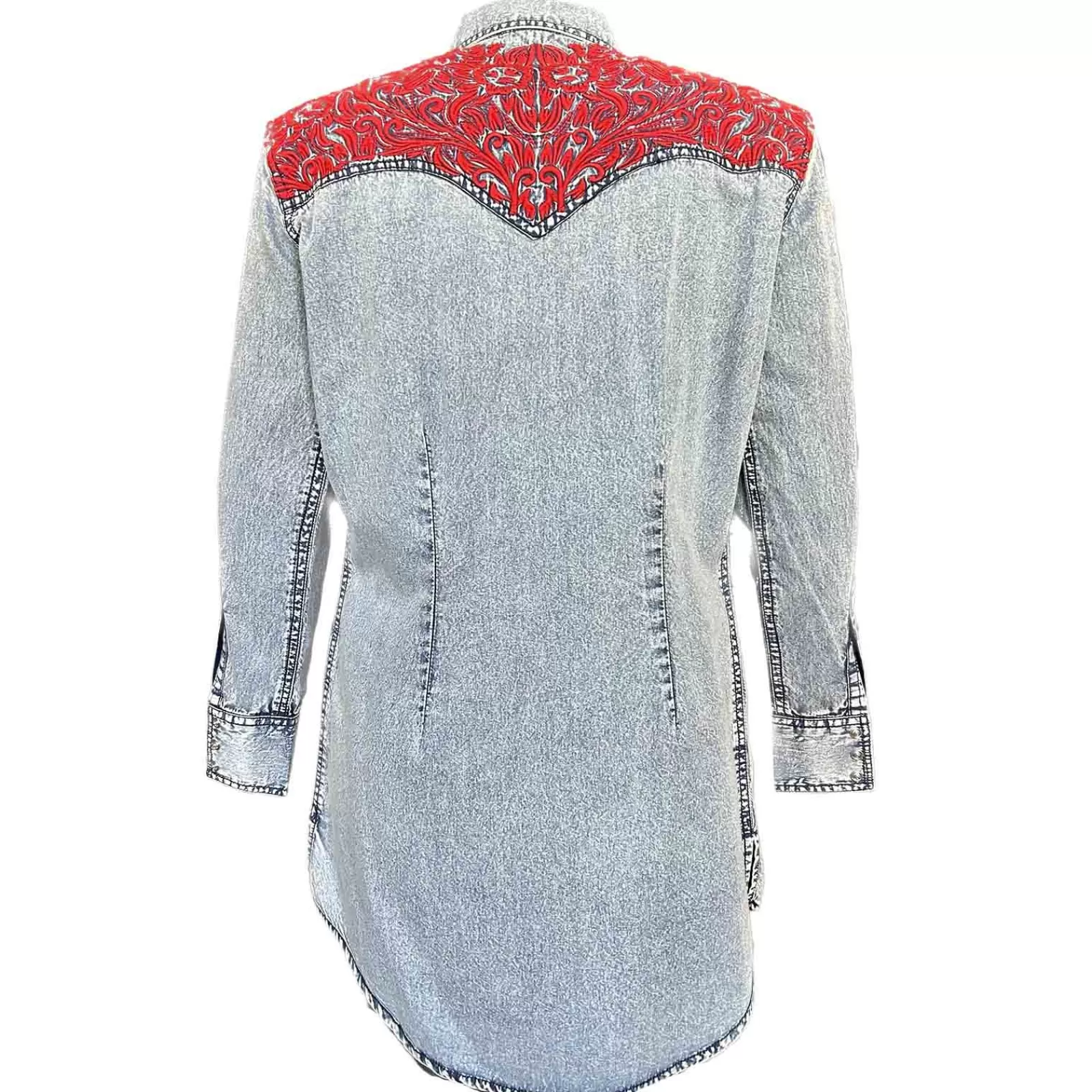 Rockmount Women'S Denim & Red Tooling Embroidery Western Shirt Dress Outlet