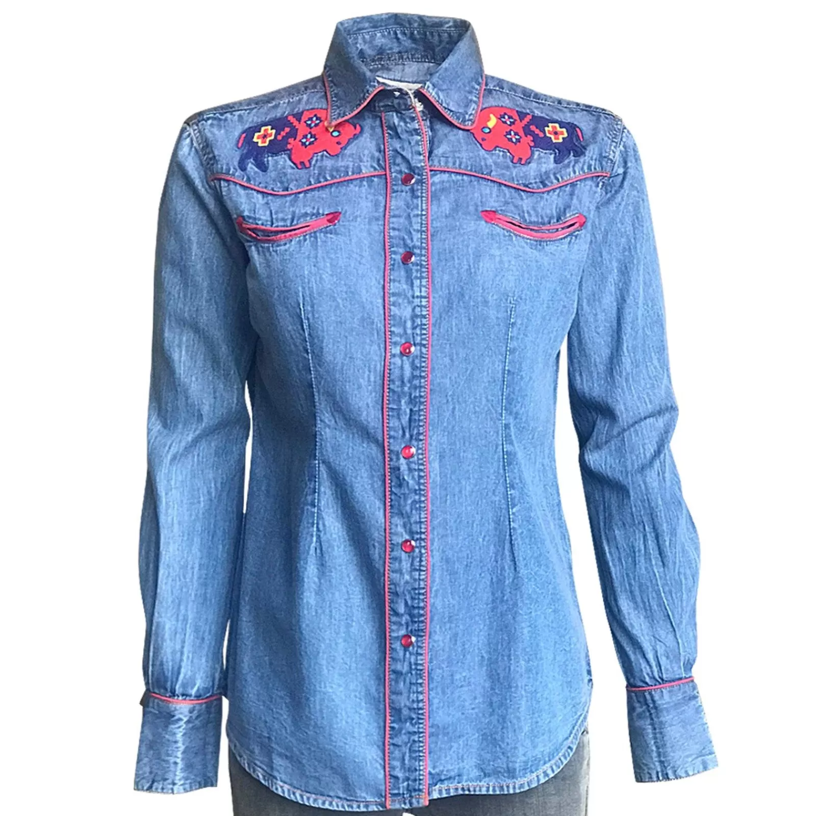 Rockmount Women'S Denim American Bison Embroidered Western Shirt Best Sale