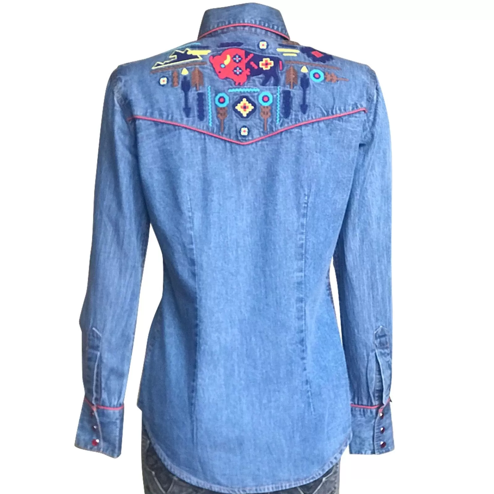 Rockmount Women'S Denim American Bison Embroidered Western Shirt Best Sale