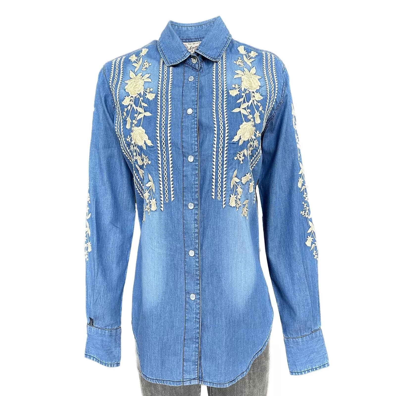 Rockmount Women'S Denim Boho Floral Embroidery Fashion