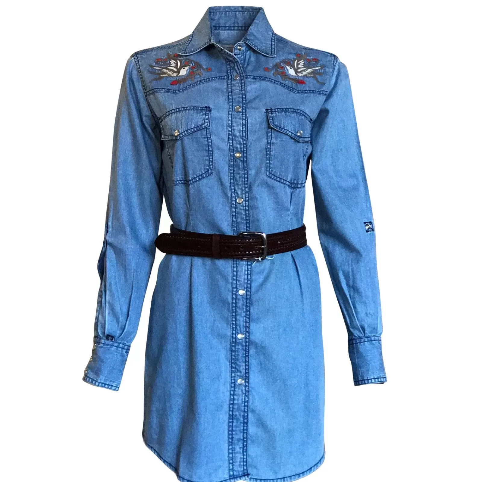 Rockmount Women'S Flying Swallows Embroidered Denim Western Shirt Dress Shop