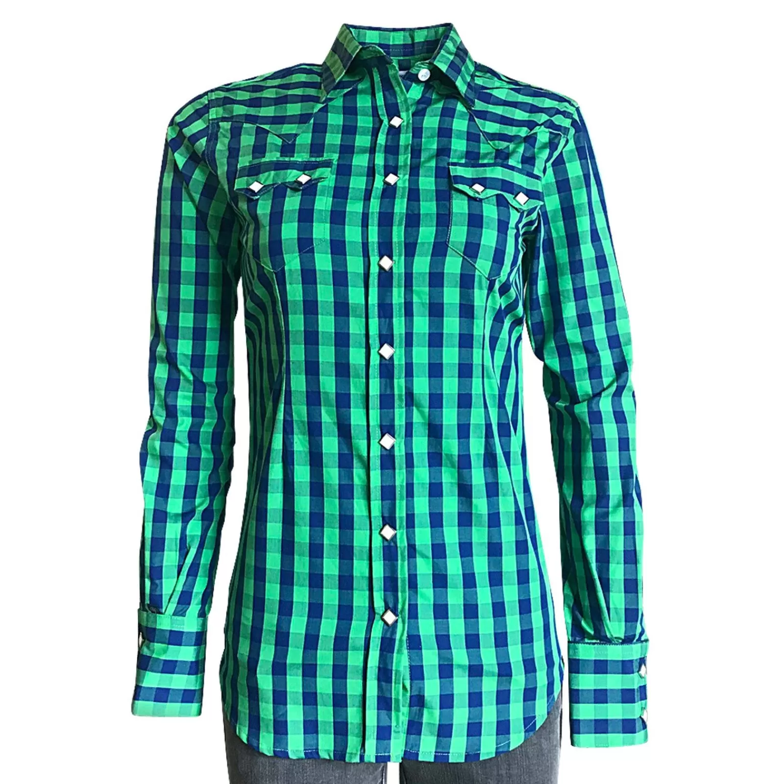 Rockmount Women'S Green & Blue Buffalo Check Western Shirt Outlet