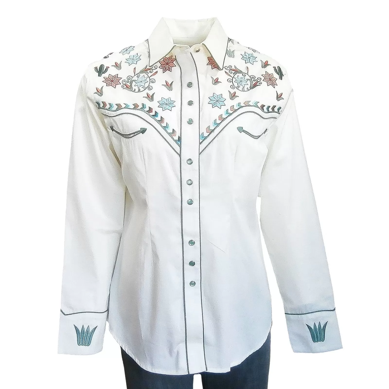 Rockmount Women'S Ivory Agave Cactus Floral Embroidery Western Shirt Best