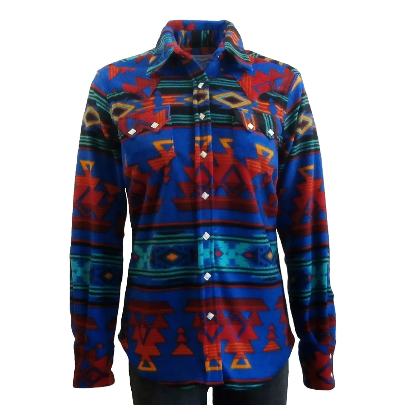 Rockmount Women'S Native Pattern Fleece Western Shirt In Blue & Red Cheap