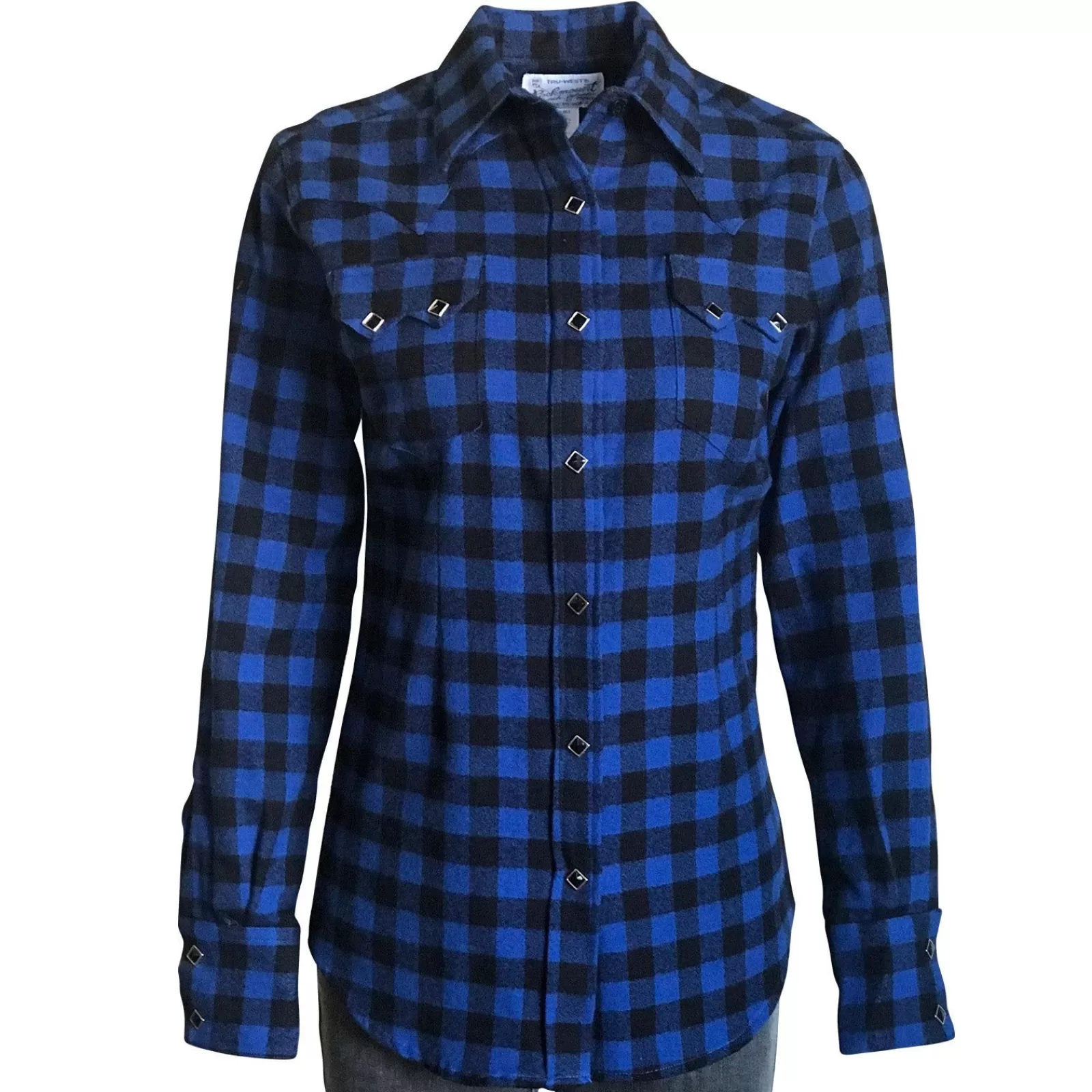 Rockmount Women'S Plush Blue & Black Buffalo Check Flannel Western Shirt Best Sale