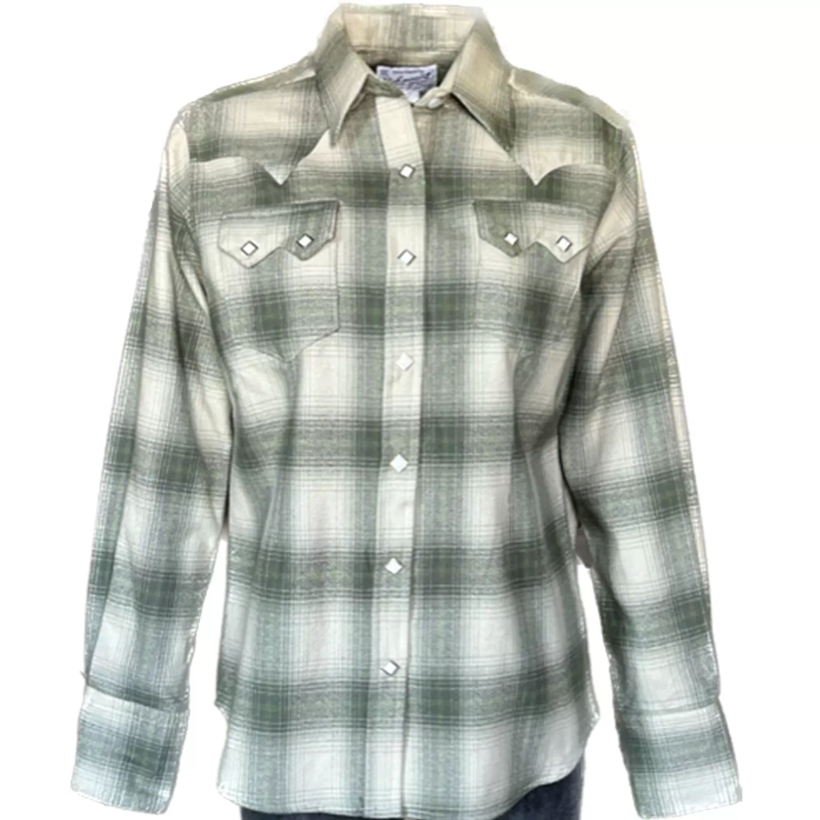 Rockmount Women'S Plush Green & White Shadow Plaid Flannel Western Shirt Fashion