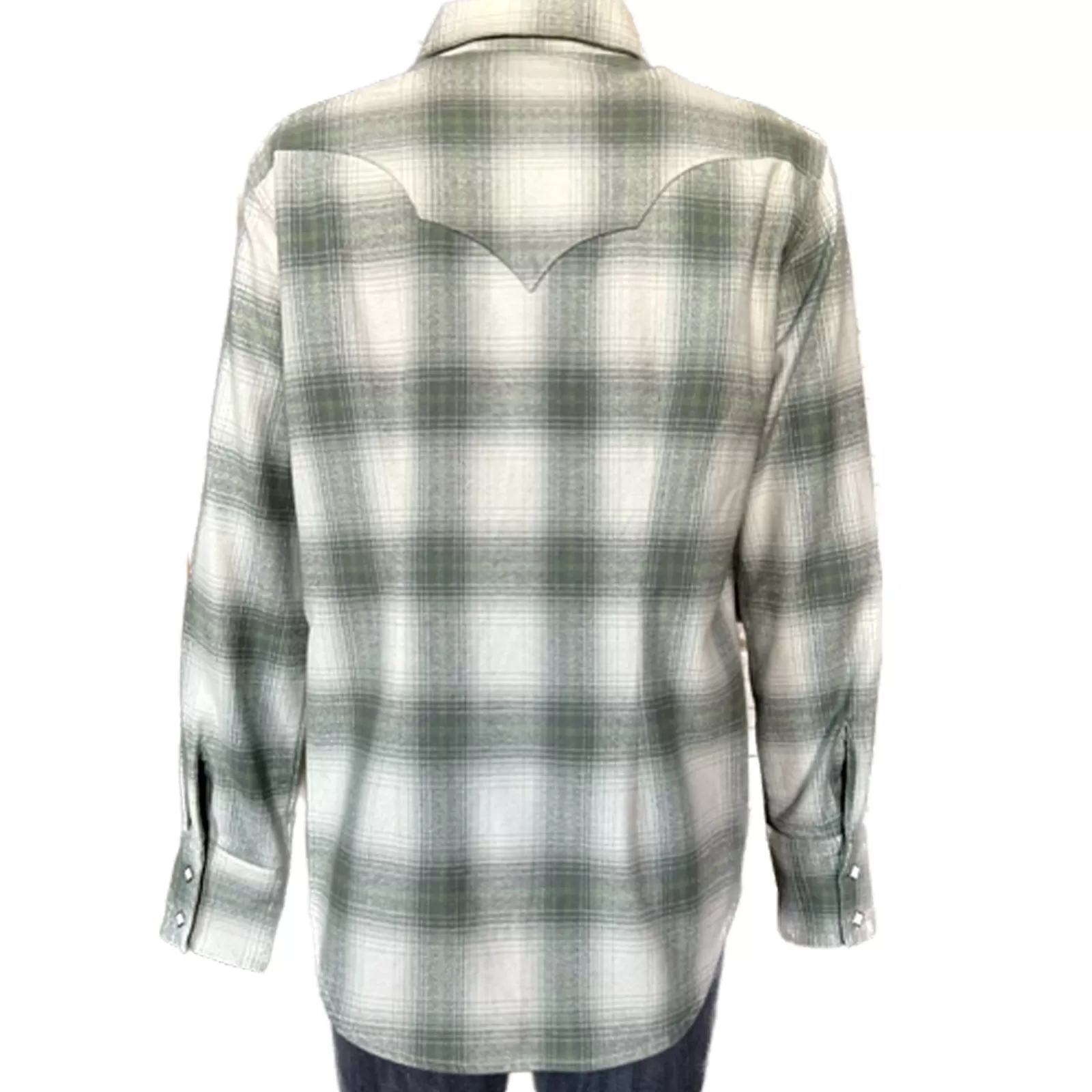 Rockmount Women'S Plush Green & White Shadow Plaid Flannel Western Shirt Fashion