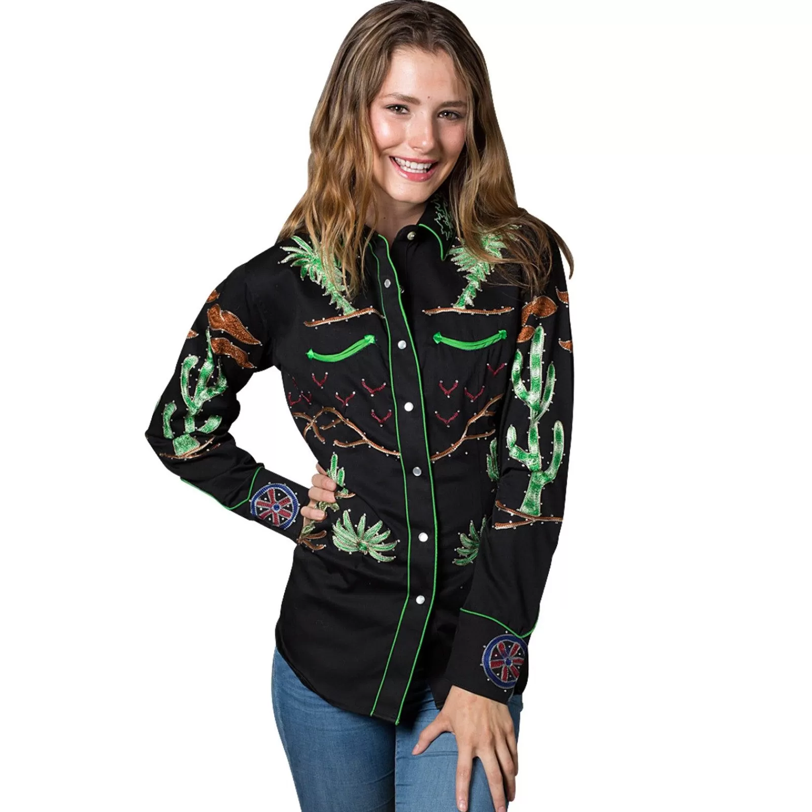 Rockmount Women'S Porter Wagoner Black Embroidered Western Shirt New