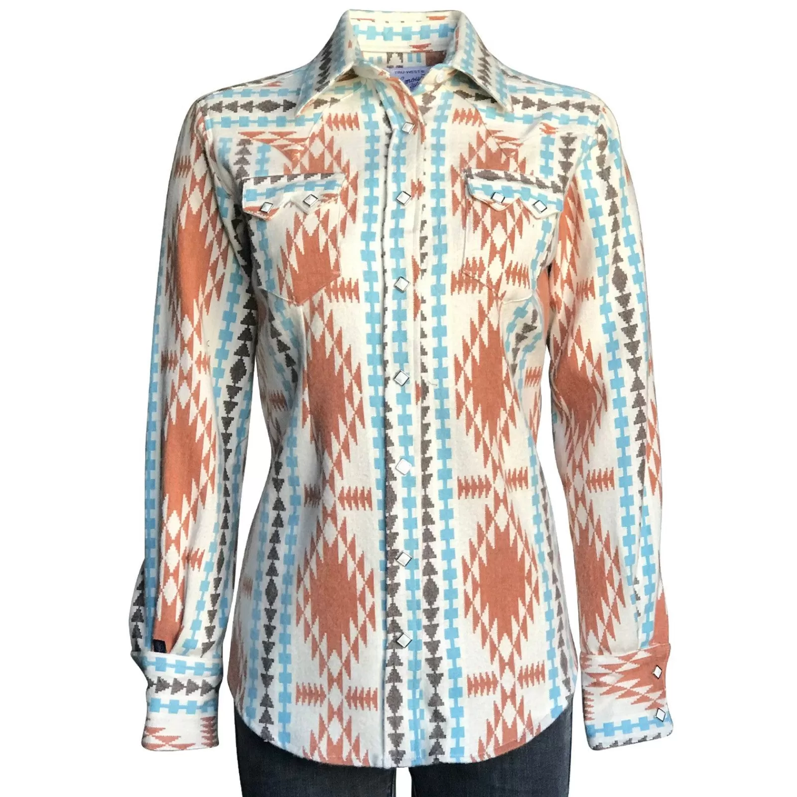 Rockmount Women'S Premium Flannel Jacquard Western Shirt In Ivory & Brown Best Sale