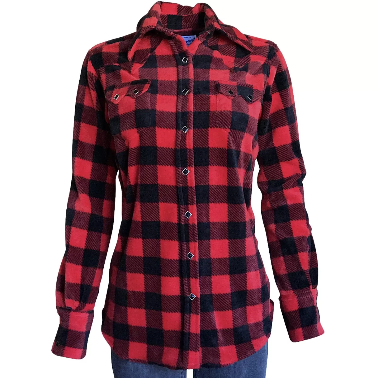 Rockmount Women'S Red & Black Buffalo Check Fleece Western Shirt Hot