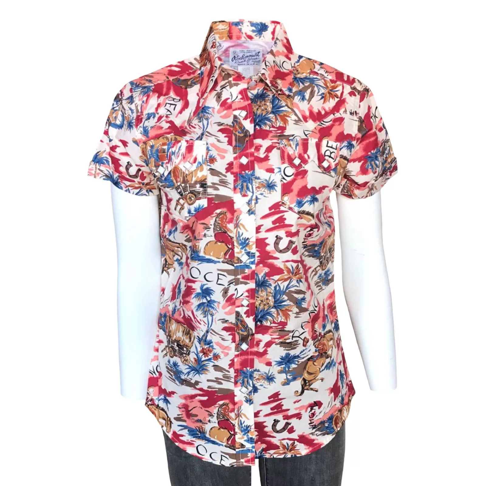 Rockmount Women'S Red Western Hawaiian Print Short Sleeve Shirt Online