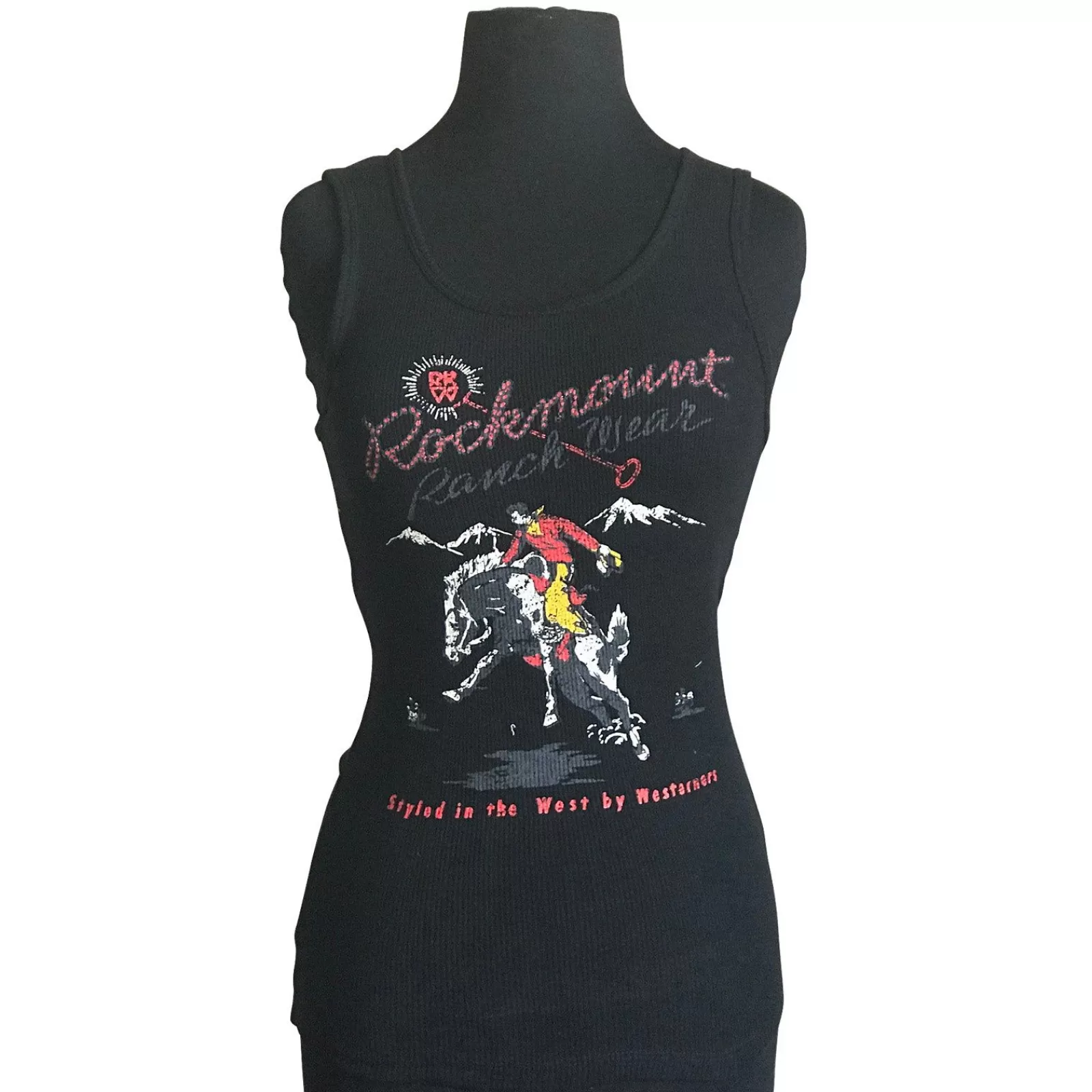 Rockmount Women'S Black Bronc 100% Cotton Western Tank Top New