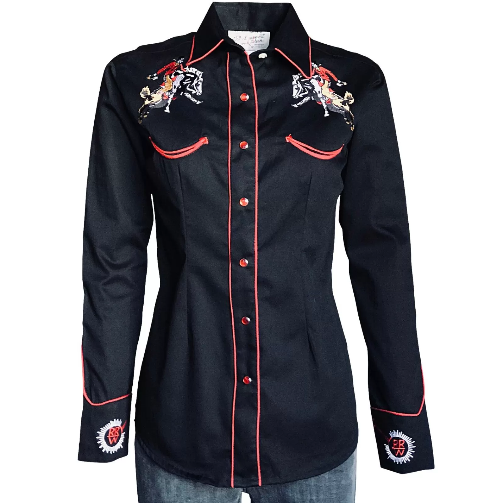 Rockmount Women'S Bronc Vintage Embroidery Western Shirt In Black Best Sale