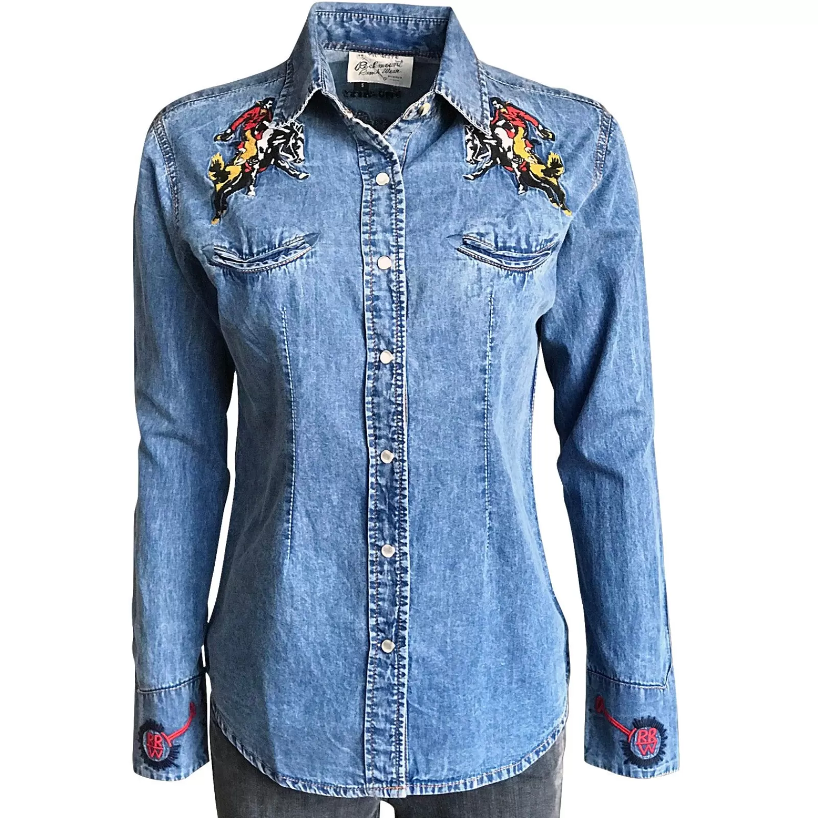 Rockmount Women'S Bronc Vintage Embroidery Western Shirt In Denim Best Sale