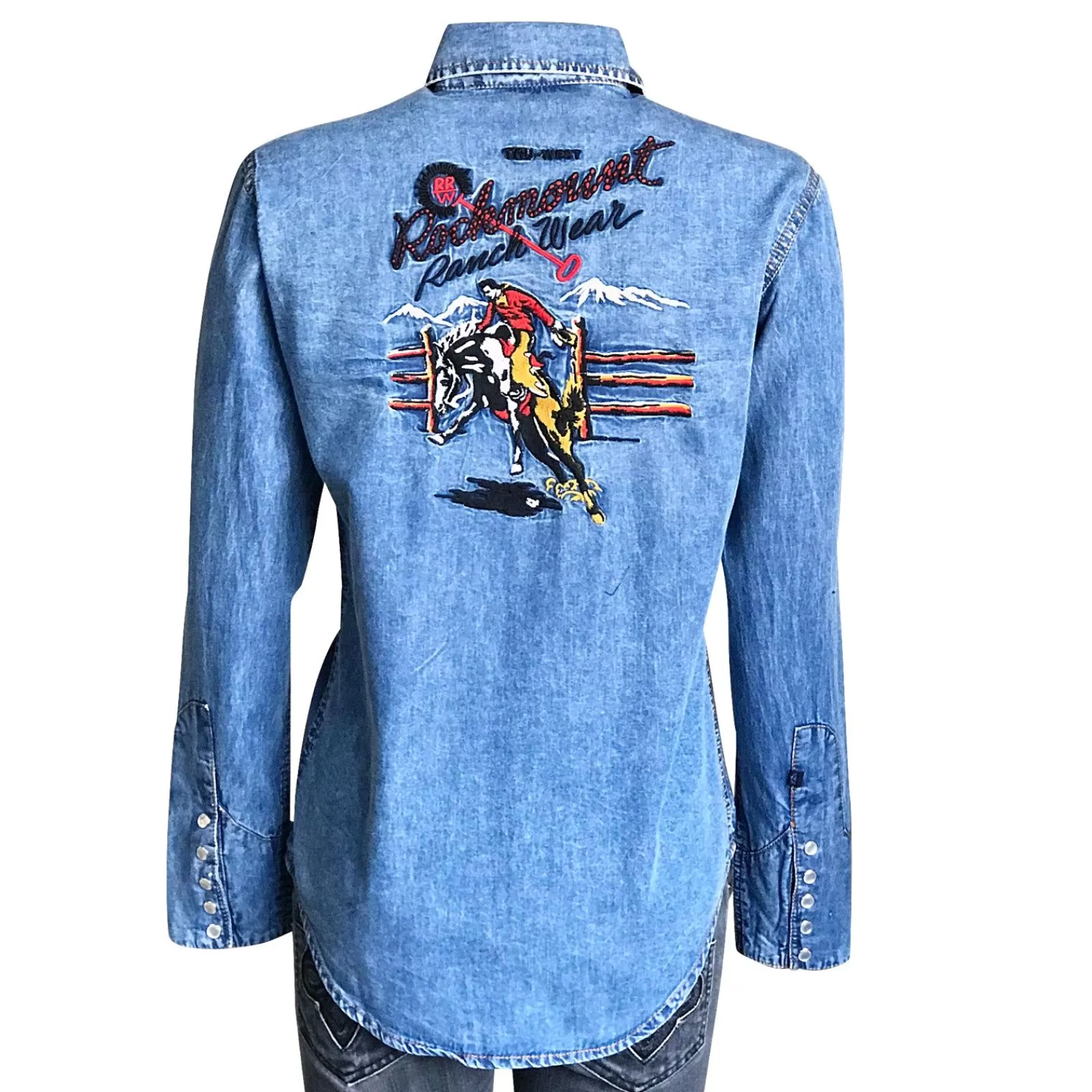 Rockmount Women'S Bronc Vintage Embroidery Western Shirt In Denim Cheap