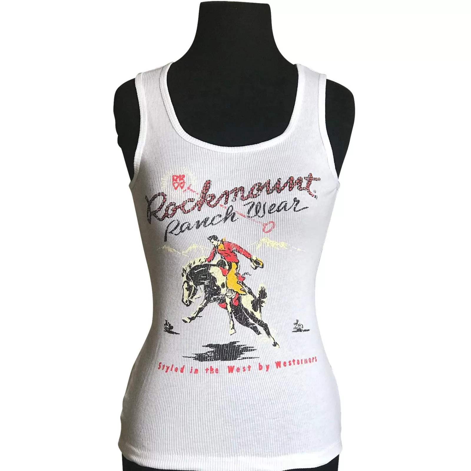 Rockmount Women'S White Bronc 100% Cotton Western Tank Top Fashion