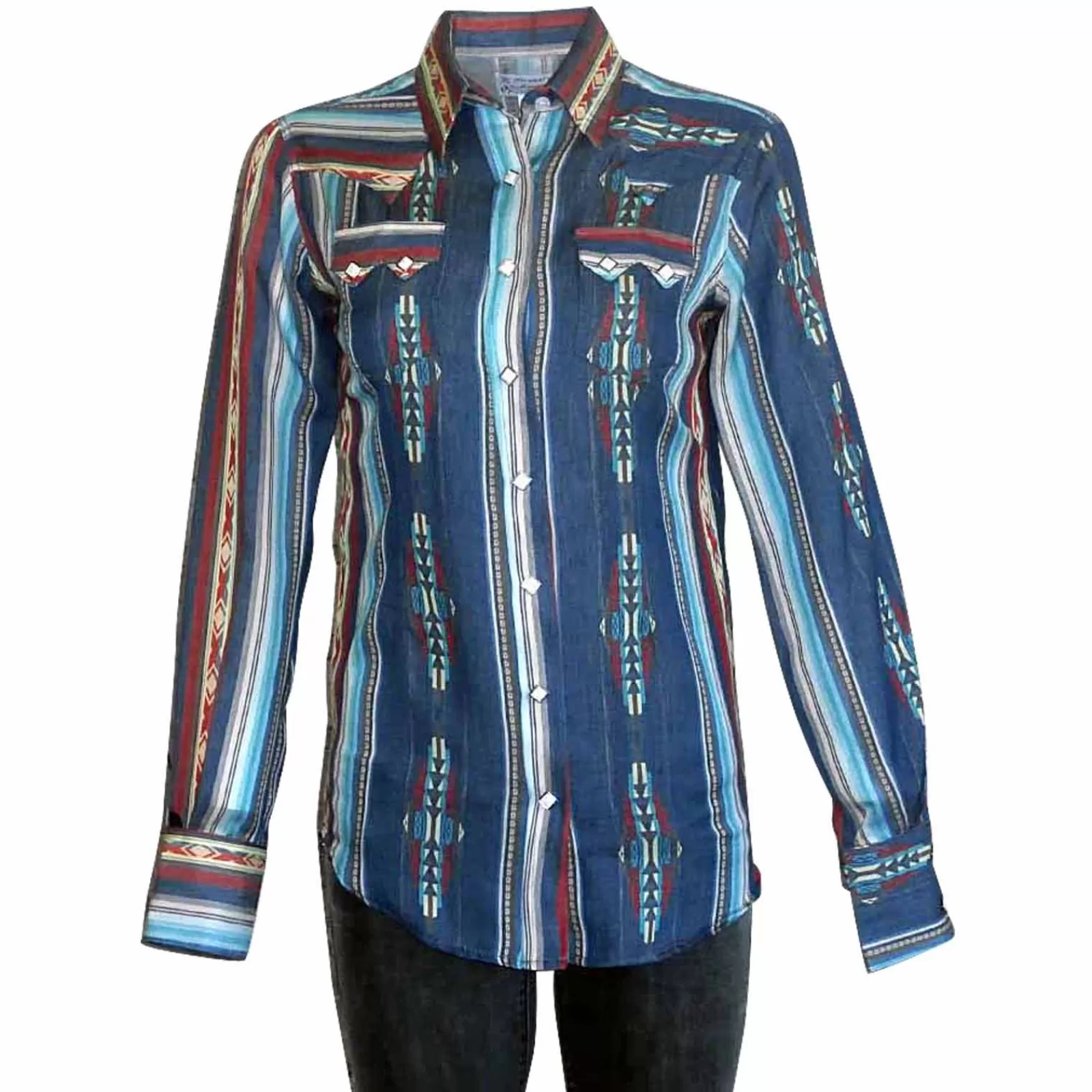 Rockmount Women'S Serape Pattern Western Shirt In Blue New