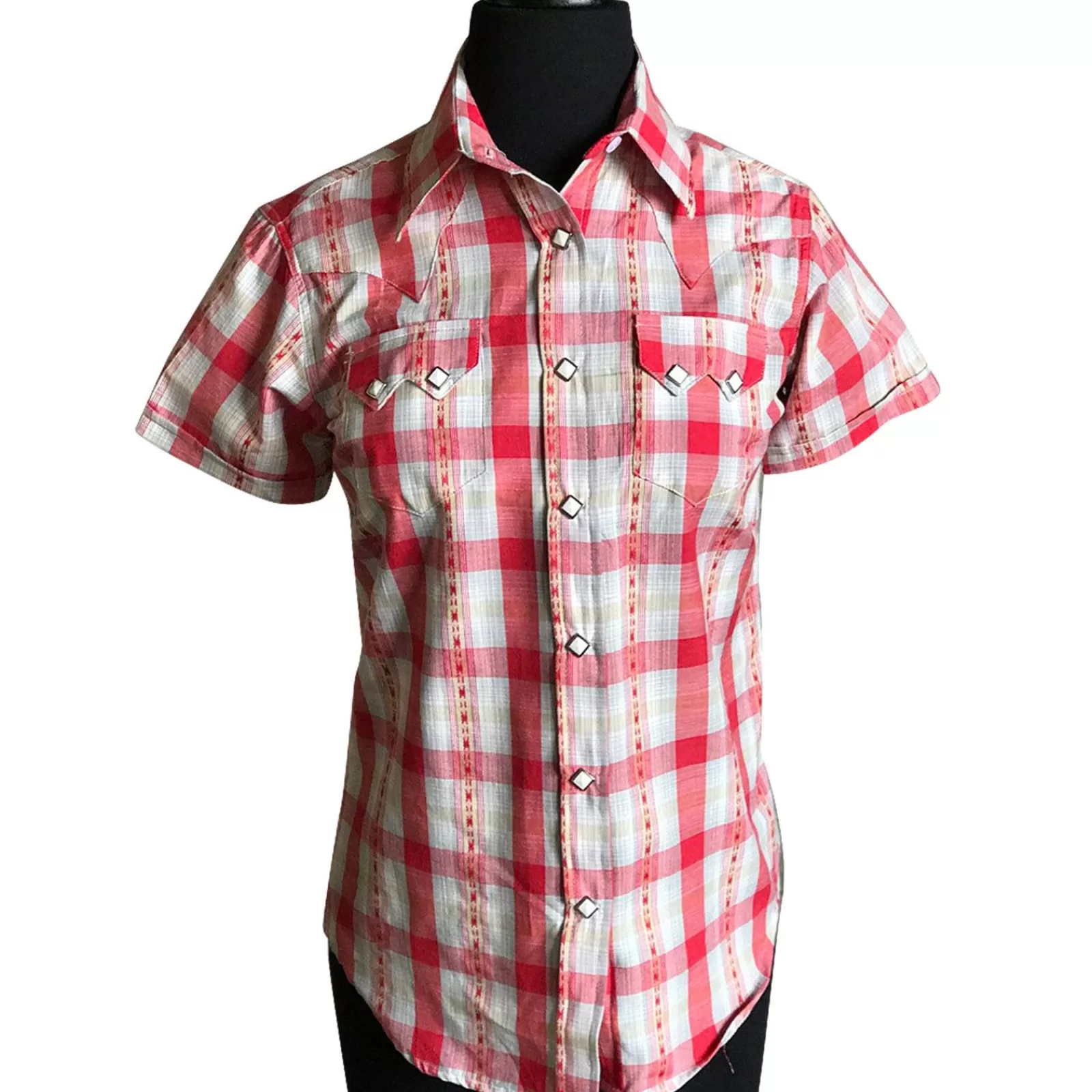Rockmount Women'S Shadow Plaid Dobby Lurex Short Sleeve Western Shirt In Red Sale