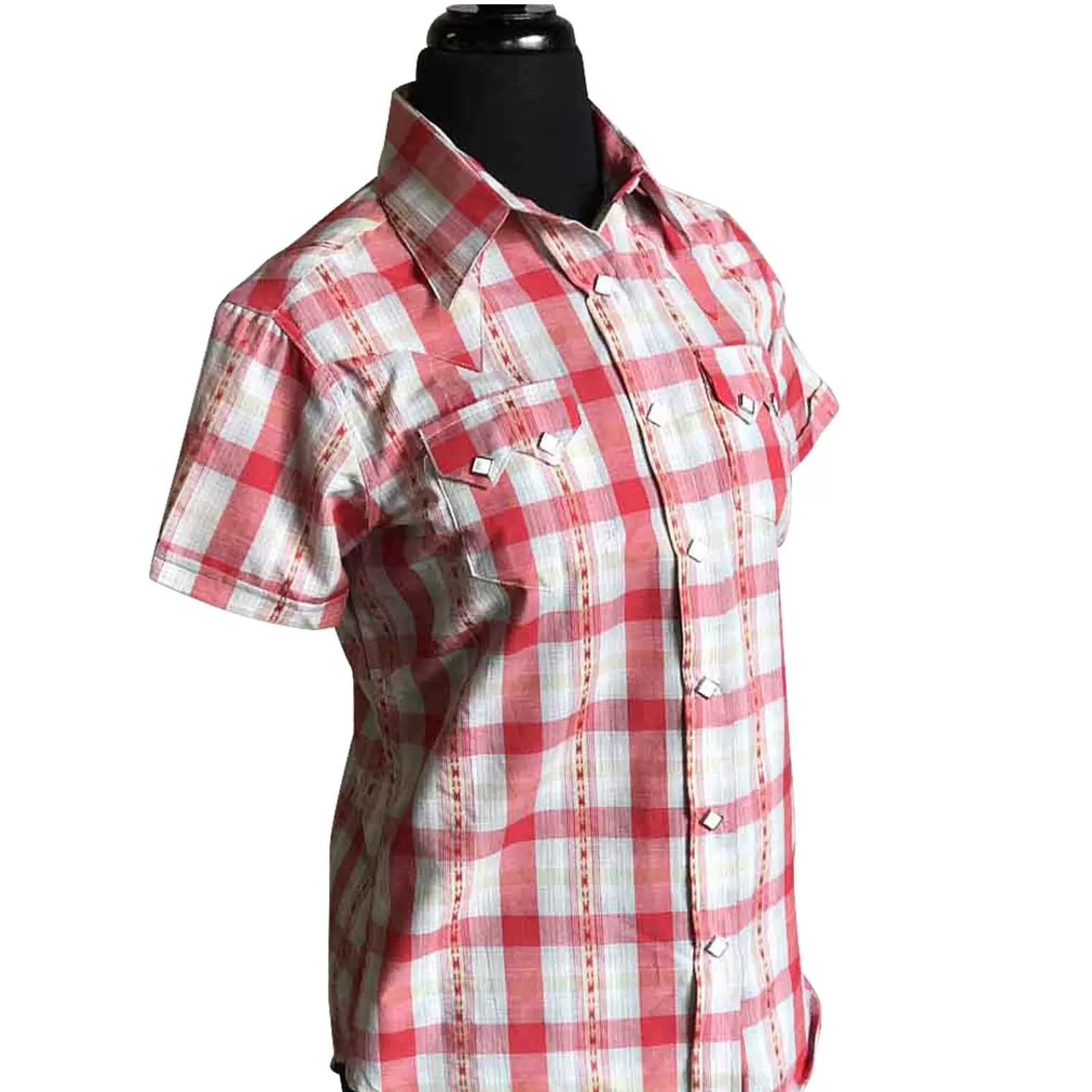 Rockmount Women'S Shadow Plaid Dobby Lurex Short Sleeve Western Shirt In Red Sale